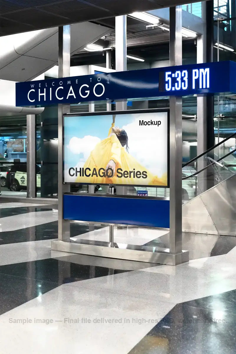 Billboard mockup at Chicago O'hare Airport, Chicago, United States.
