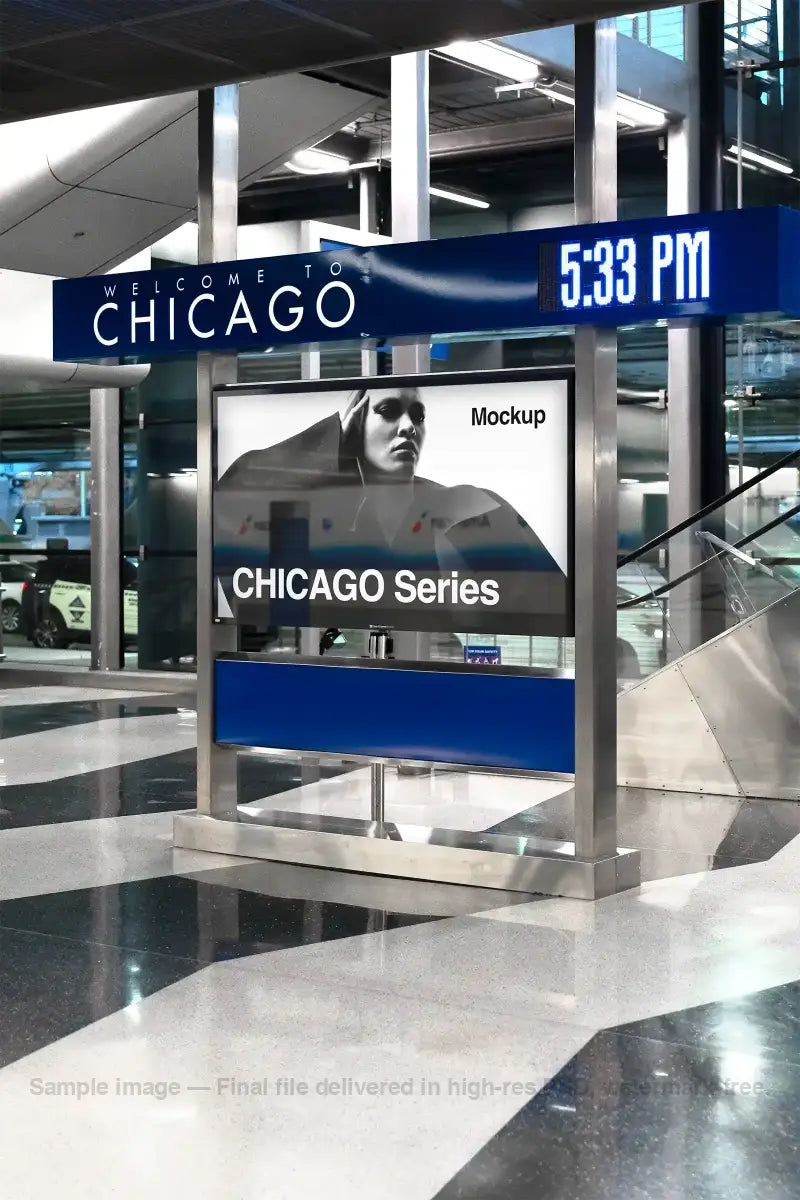 Billboard mockup at Chicago O'hare Airport, Chicago, United States.