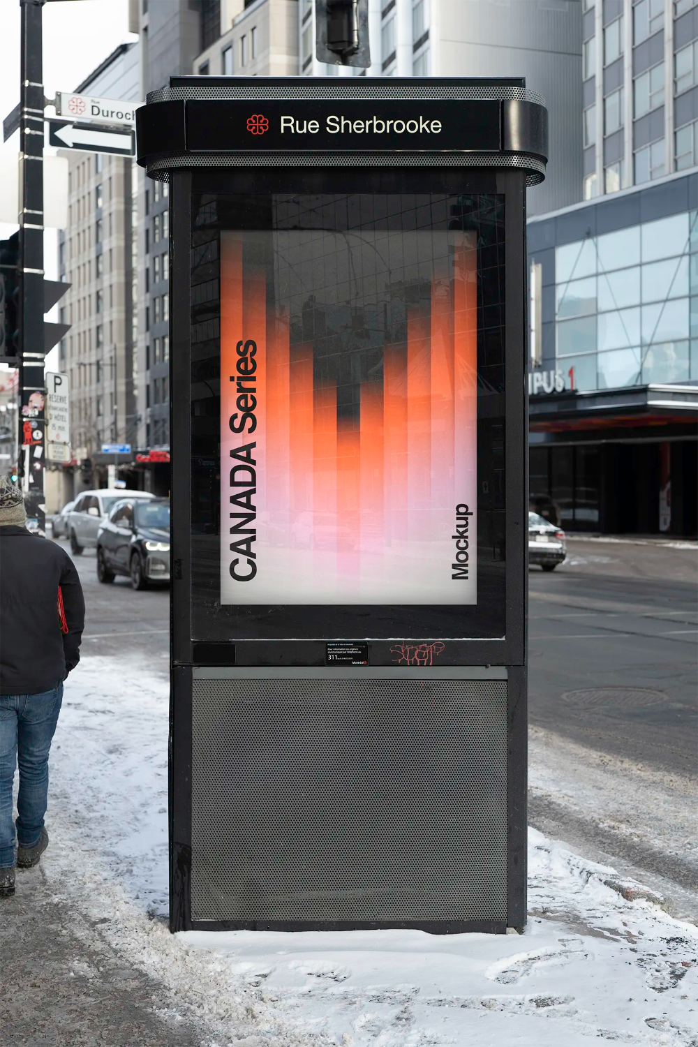 Billboard mockup rue Sherbrooke in Montreal, Quebec, Canada. Poster, Banner. 