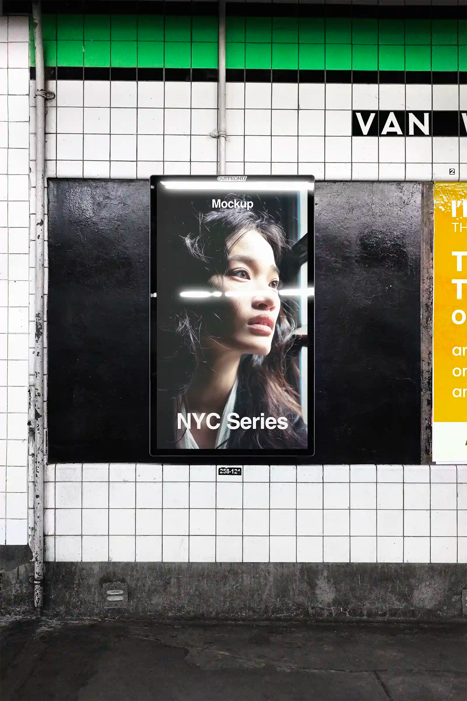 Billboard mockup in New York subway Queens, United States.  PSD Mockup on Photoshop for your design 1