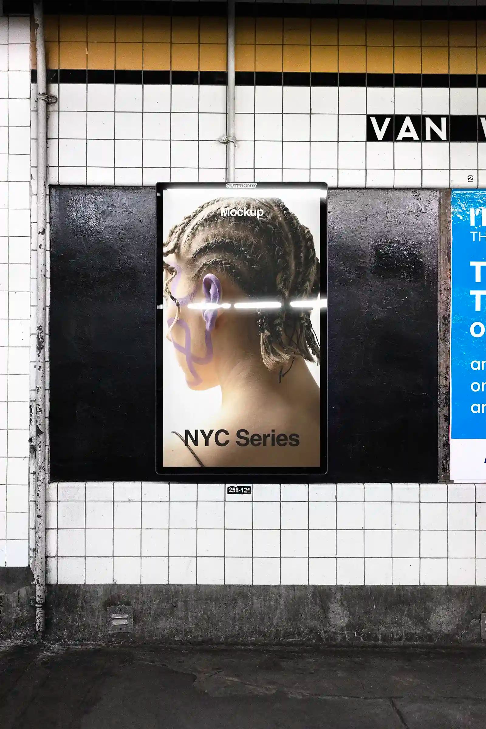 Billboard mockup in New York subway Queens, United States.  PSD Mockup on Photoshop for your design 1