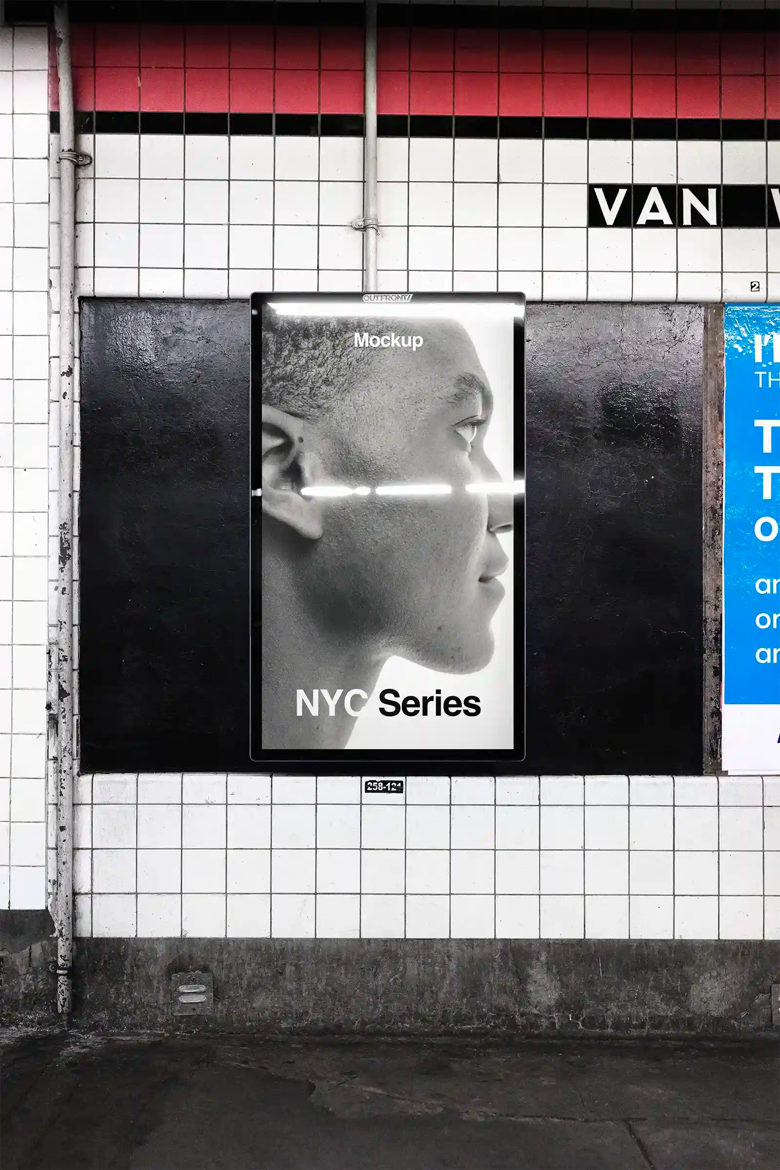 Billboard mockup in New York subway Queens, United States.  PSD Mockup on Photoshop for your design 4