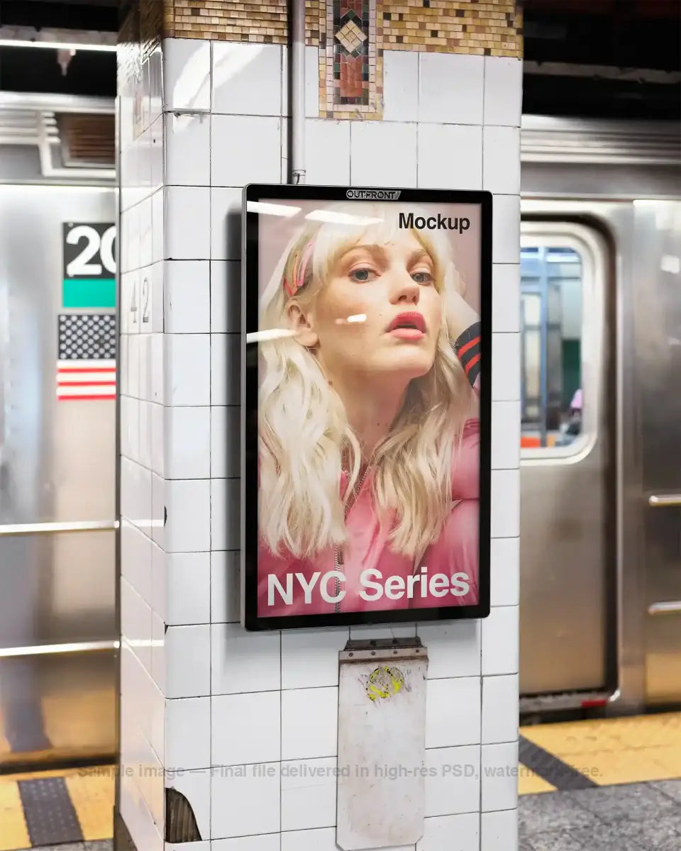 Billboard mockup in the NY Subway, New York, United States. PSD Mockup on Photoshop for your design 1