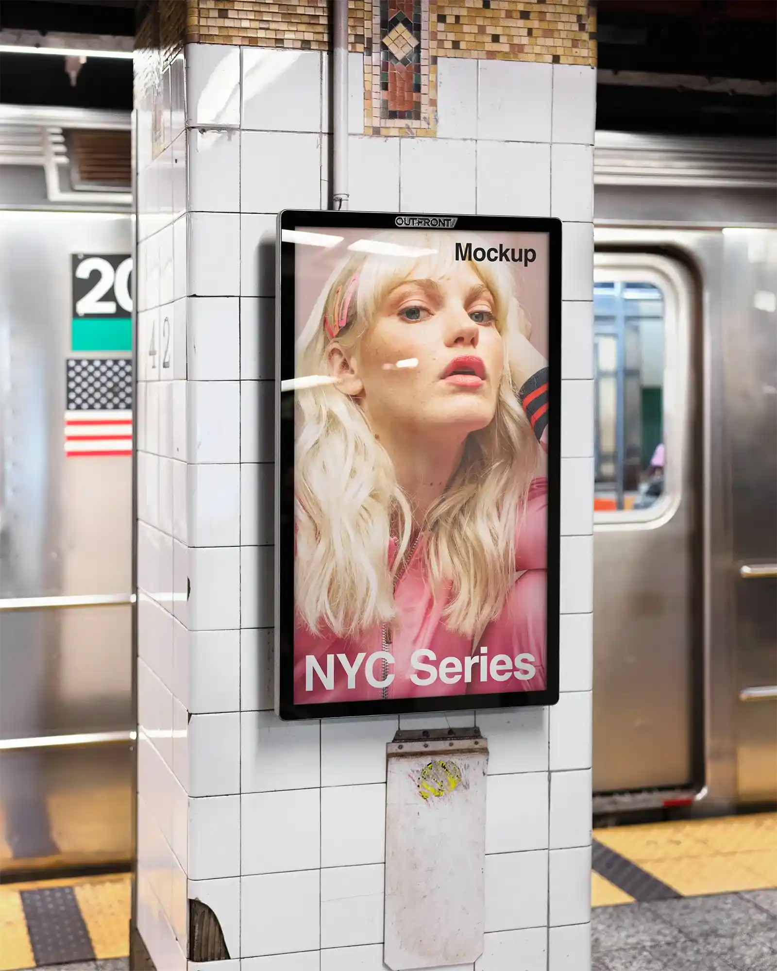 Billboard mockup in the NY Subway, New York, United States. PSD Mockup on Photoshop for your design 1
