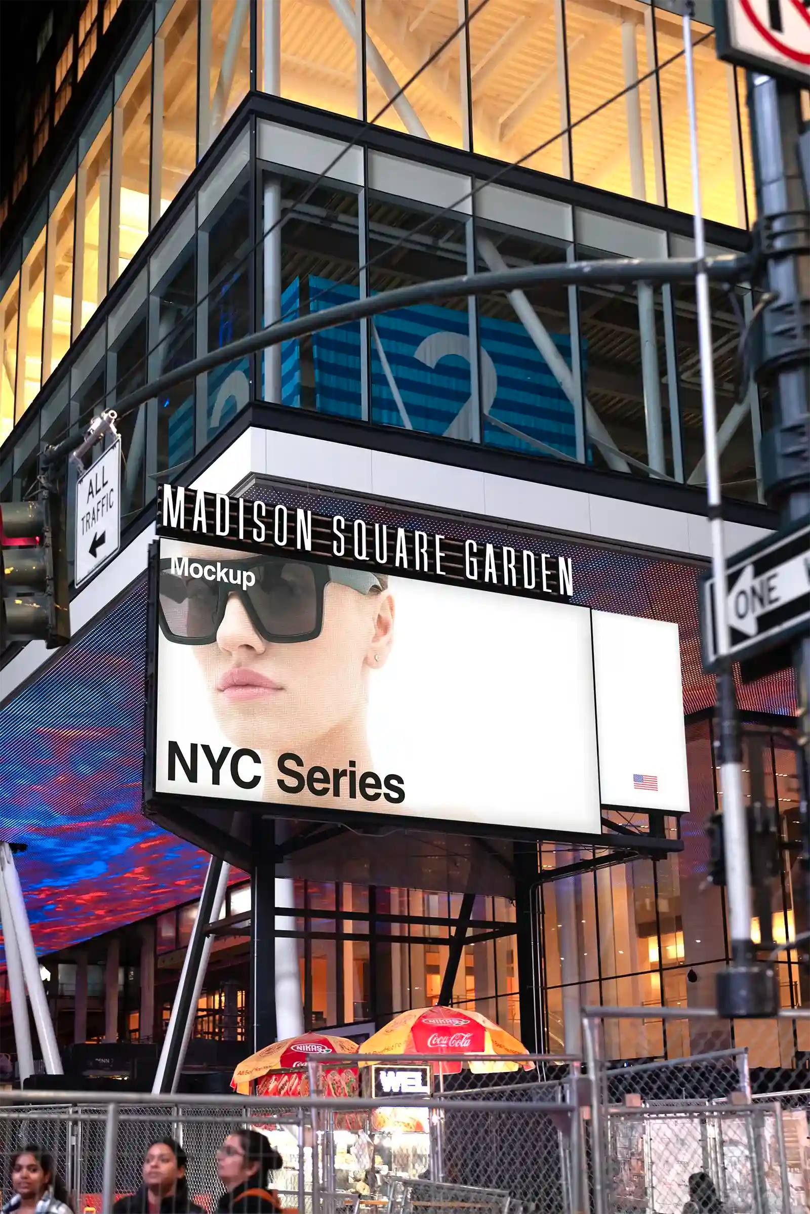 Billboard mockup in New York, United States Madison Square Garden. Poster, Banner. PSD Mockup Photoshop Mockup for your design 1