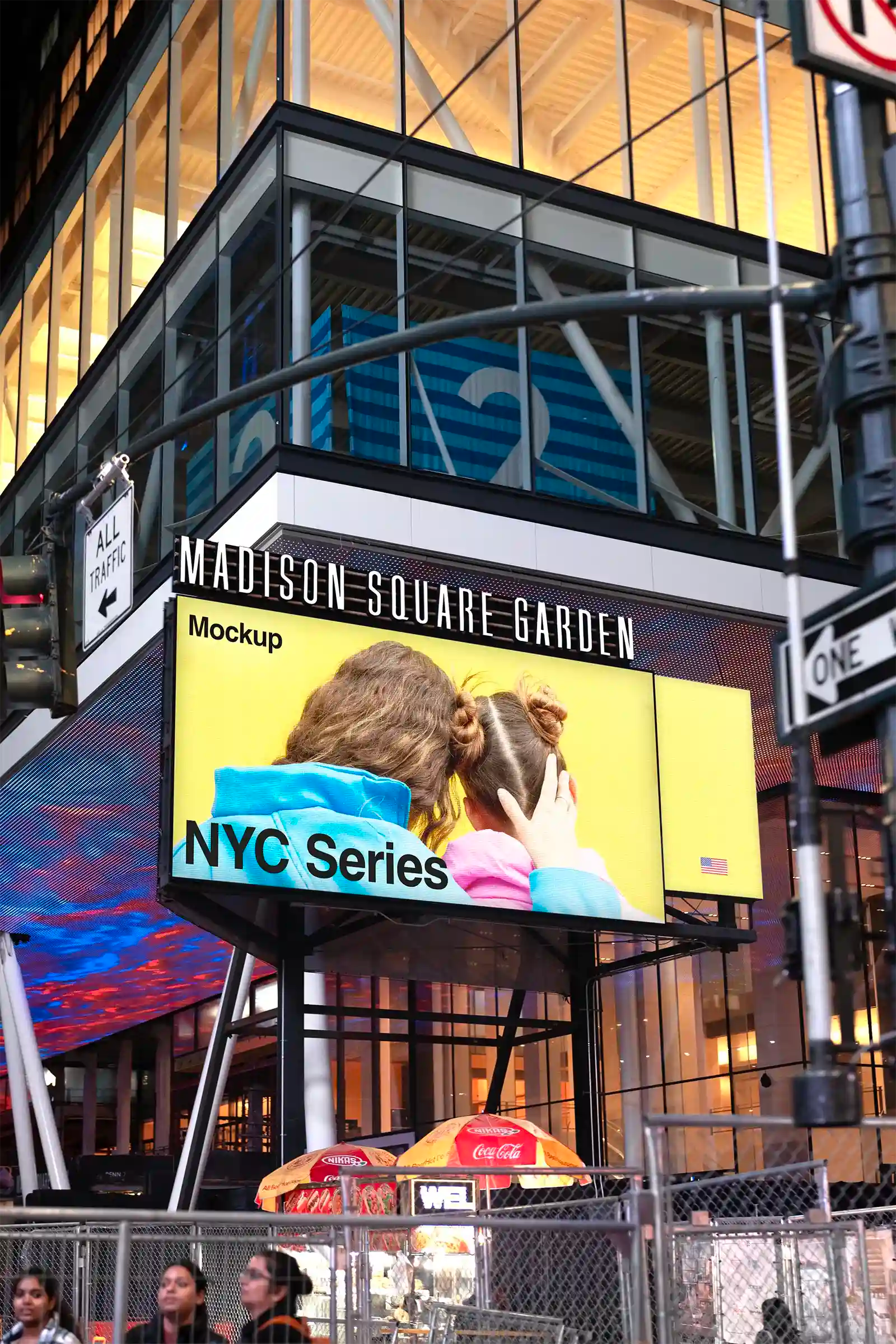 Billboard mockup in New York, United States Madison Square Garden. Poster, Banner. PSD Mockup Photoshop Mockup for your design 2