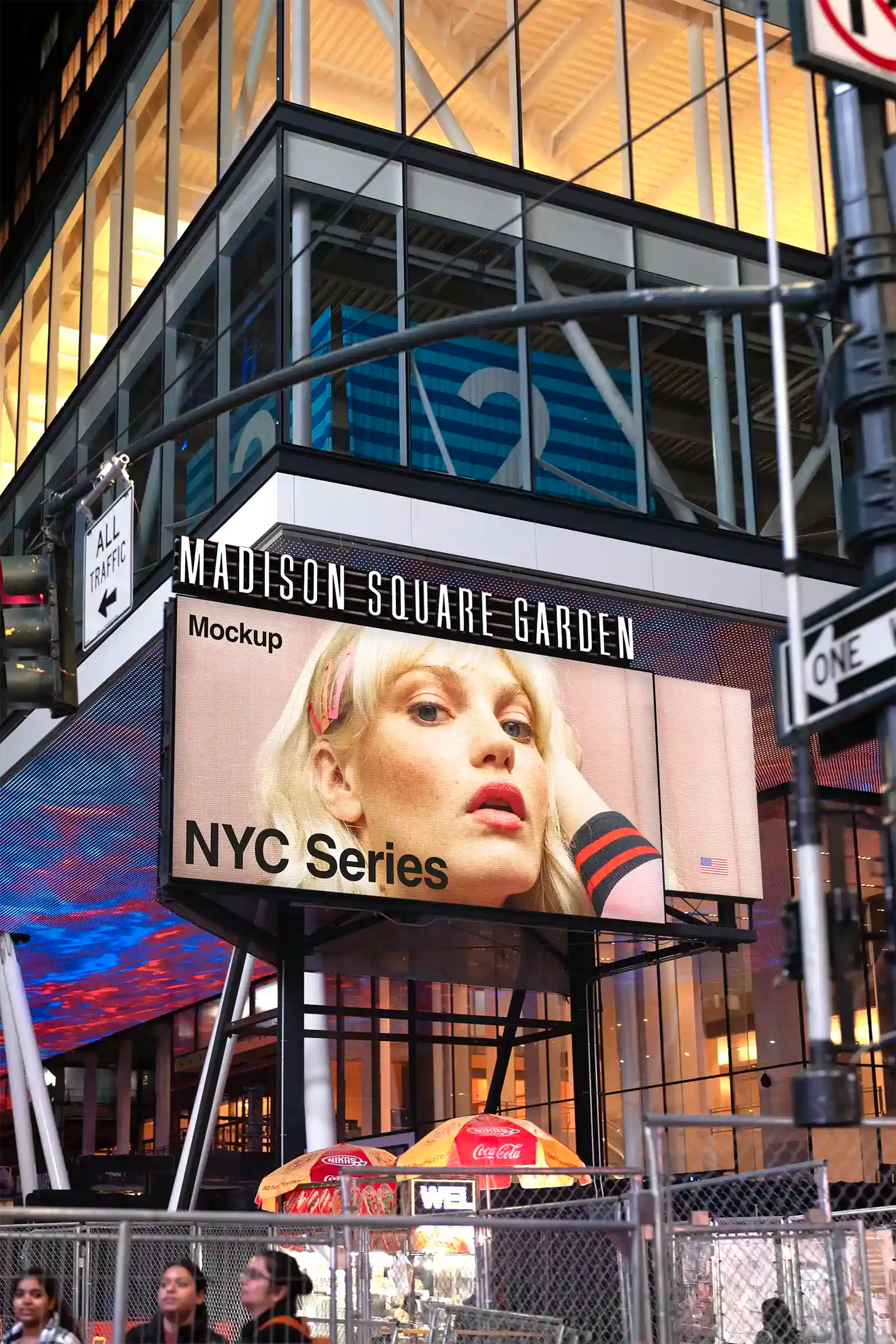 Billboard mockup in New York, United States Madison Square Garden. Poster, Banner. PSD Mockup Photoshop Mockup for your design 3