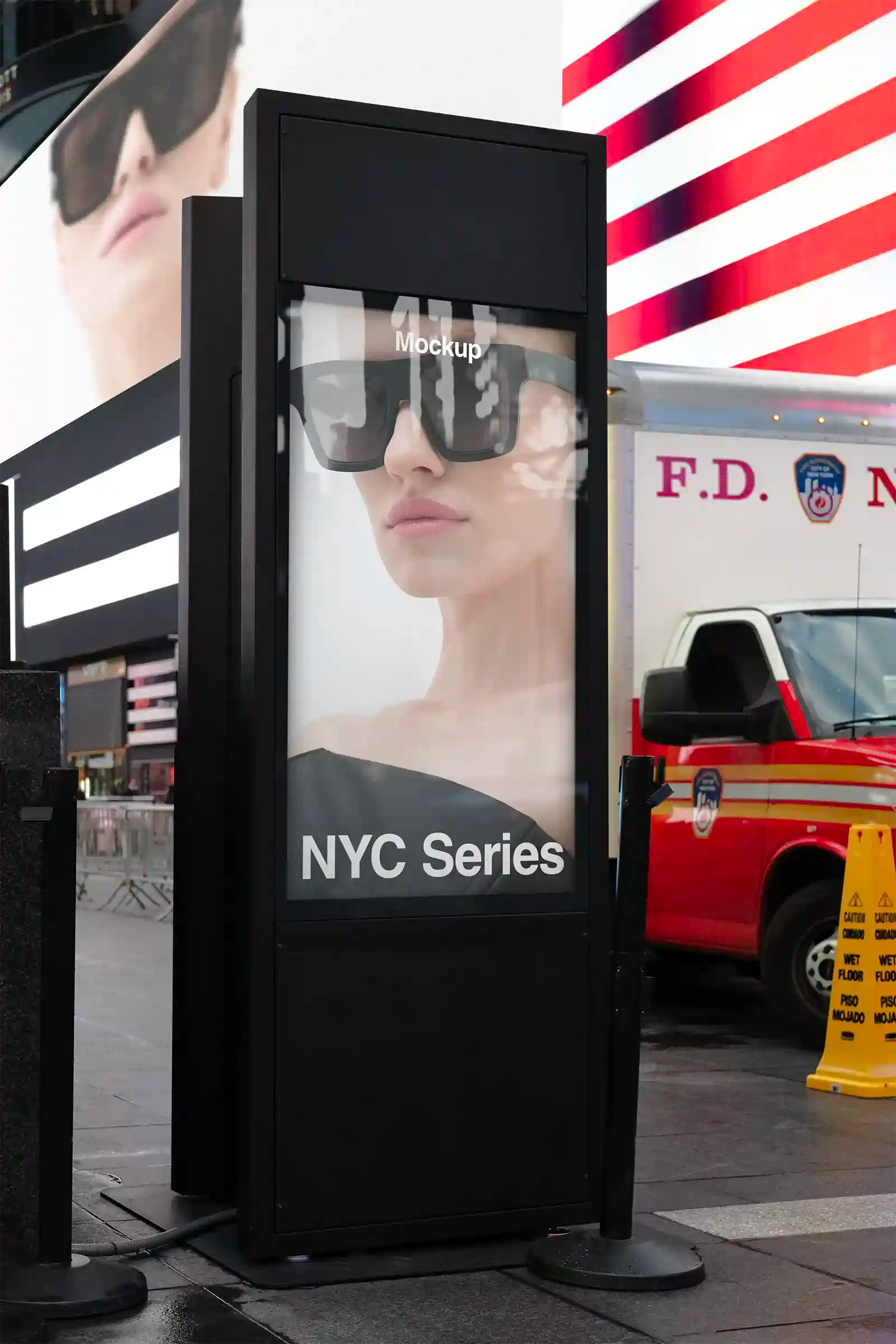 Billboard mockup on Times square subway in New York, United States. Poster, Banner, two screens. PSD Mockup Photoshop Mockup design 1