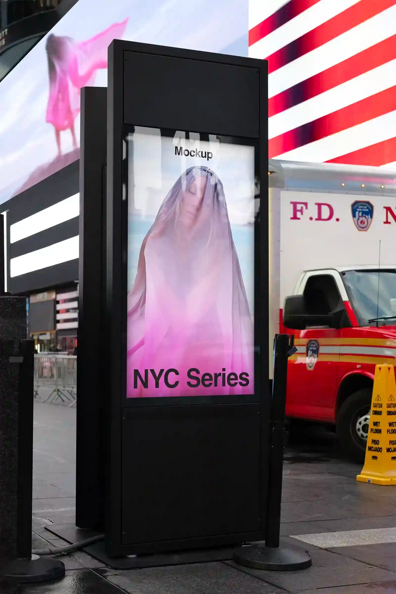 Billboard mockup on Times square subway in New York, United States. Poster, Banner, two screens. PSD Mockup Photoshop Mockup design 5