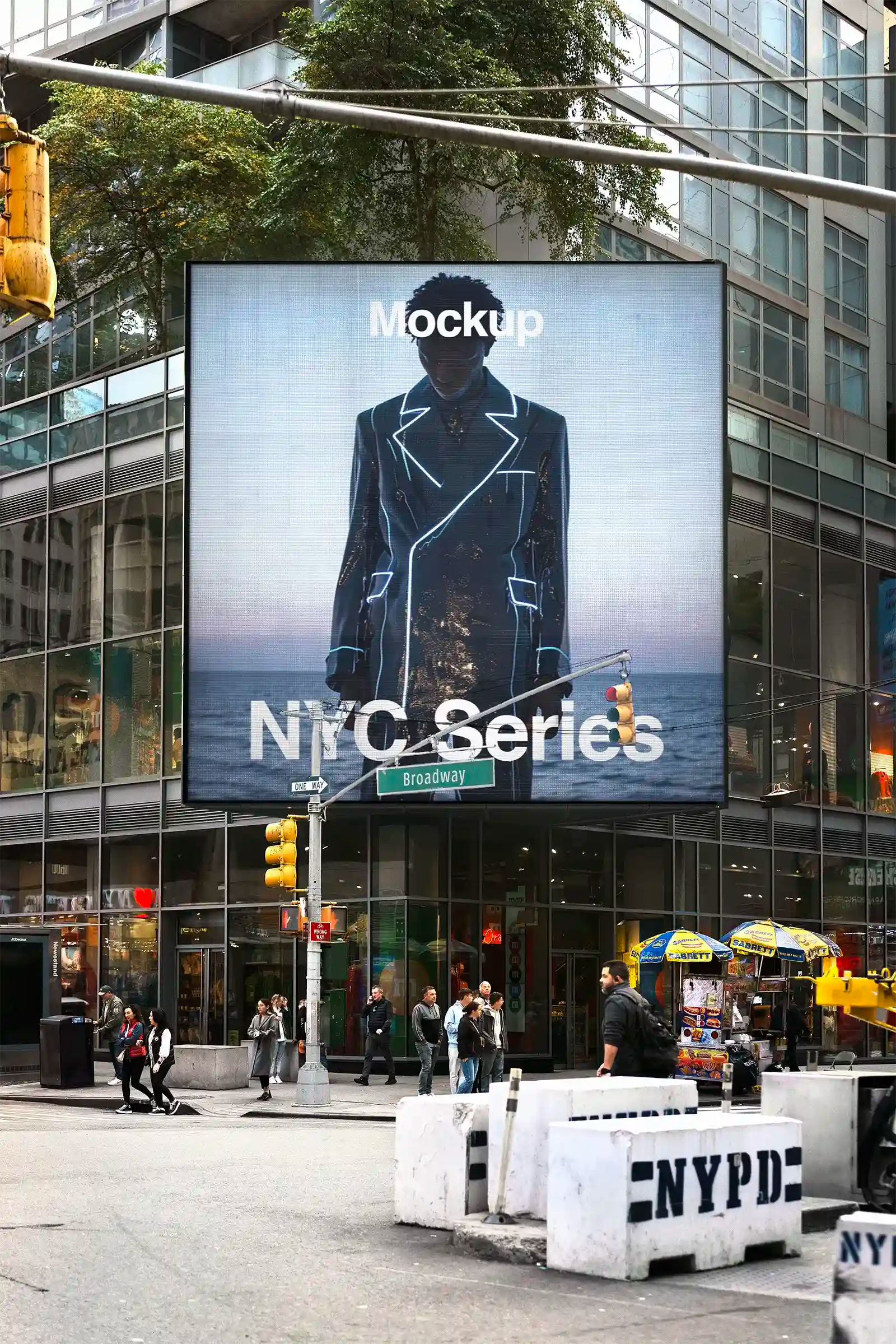 Billboard mockup on Times square subway in New York, United States. Poster, Banner. PSD Mockup Photoshop Mockup for your design on broadway crossing 1