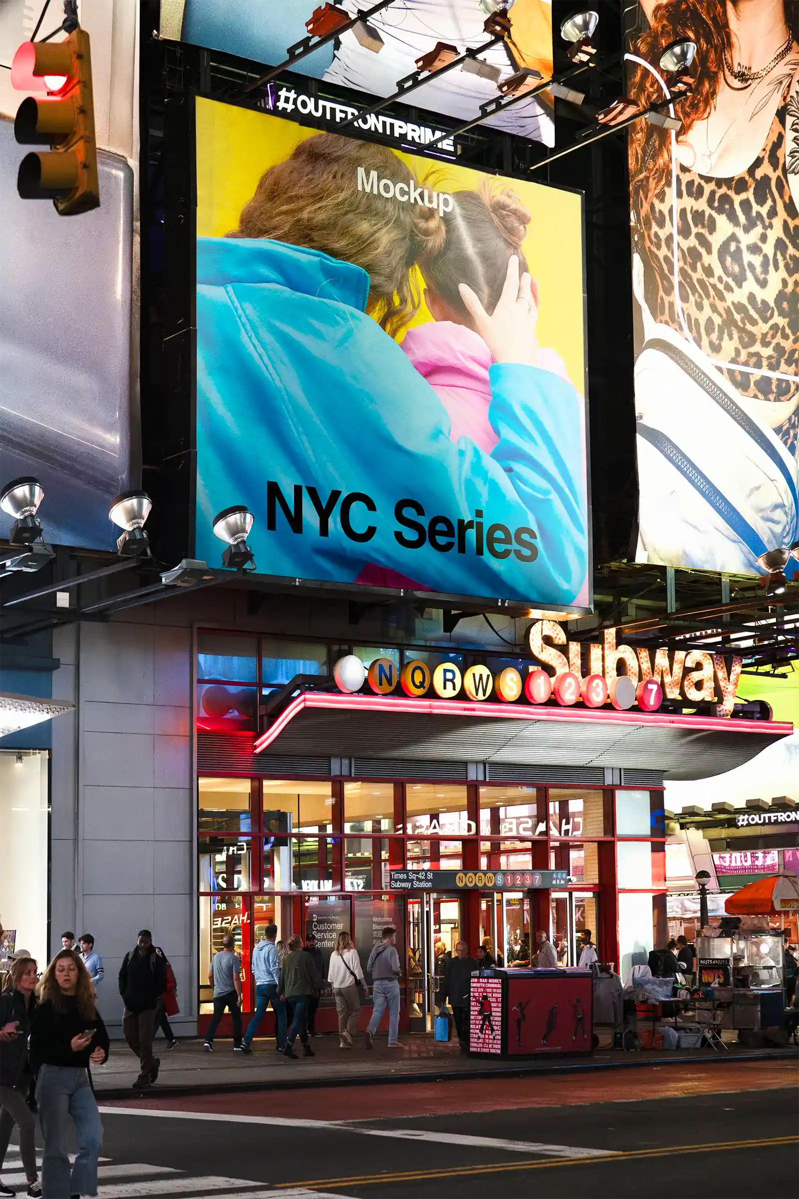 Billboard mockup on Times square subway in New York, United States. PSD Mockup on Photoshop for your design