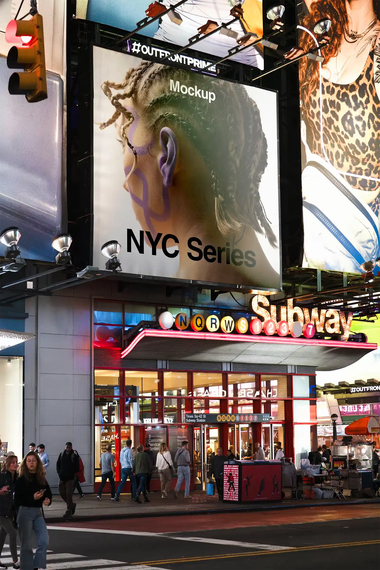 Billboard mockup on Times square subway in New York, United States. PSD Mockup on Photoshop for your design