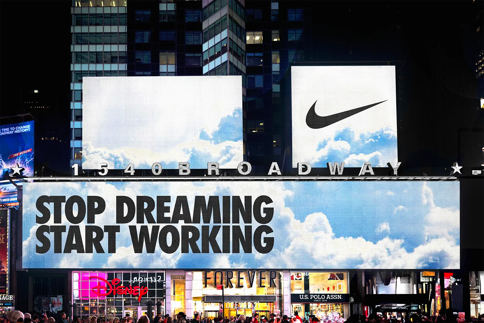 Giant Billboard mockup on Times square and Broadway in New York, United States. PSD Mockup on Photoshop for your design 3