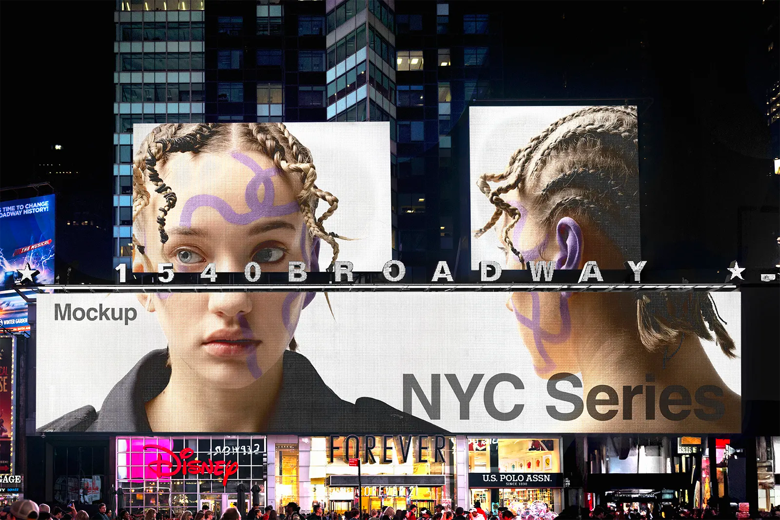 Giant Billboard mockup on Times square and Broadway in New York, United States. PSD Mockup on Photoshop for your design 4