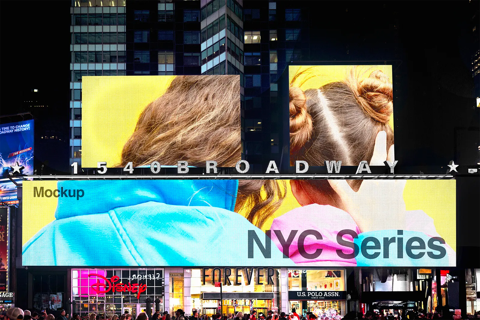 Giant Billboard mockup on Times square and Broadway in New York, United States. PSD Mockup on Photoshop for your design 5