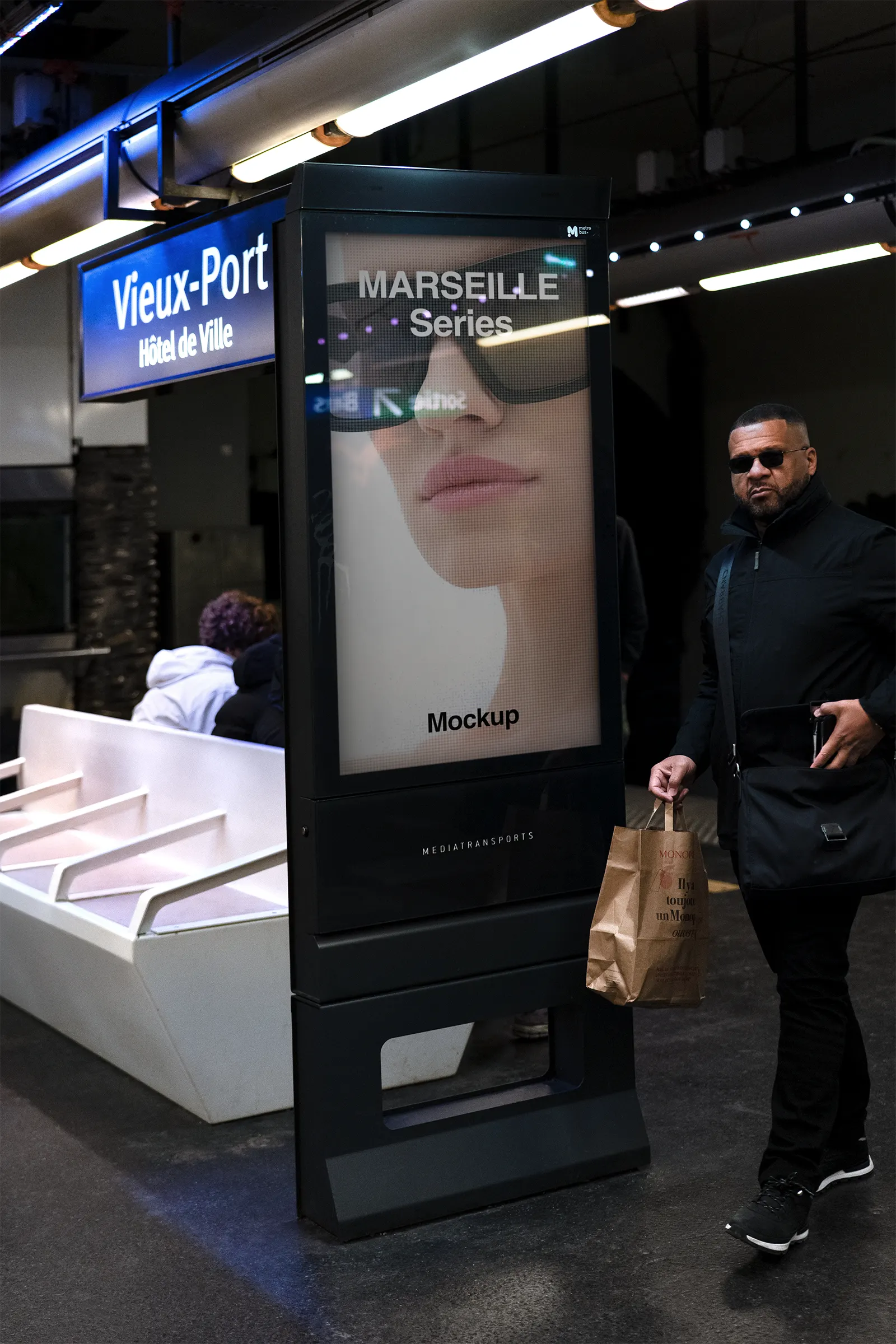 Billboard poster mockup in MArseille Subway, France