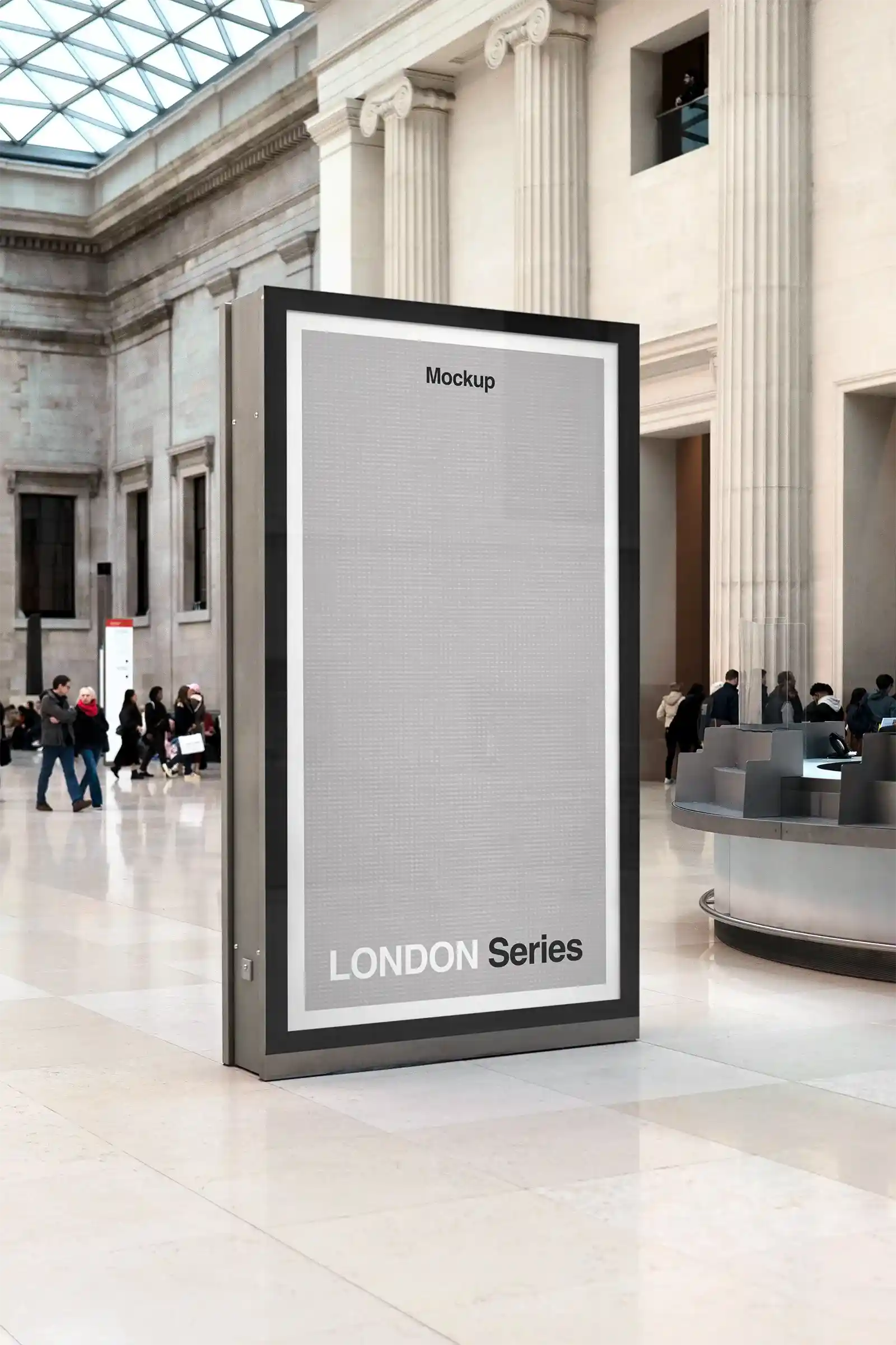 Billboard mockup at the British Museum, London, UK. PSD Mockup on Photoshop for your design