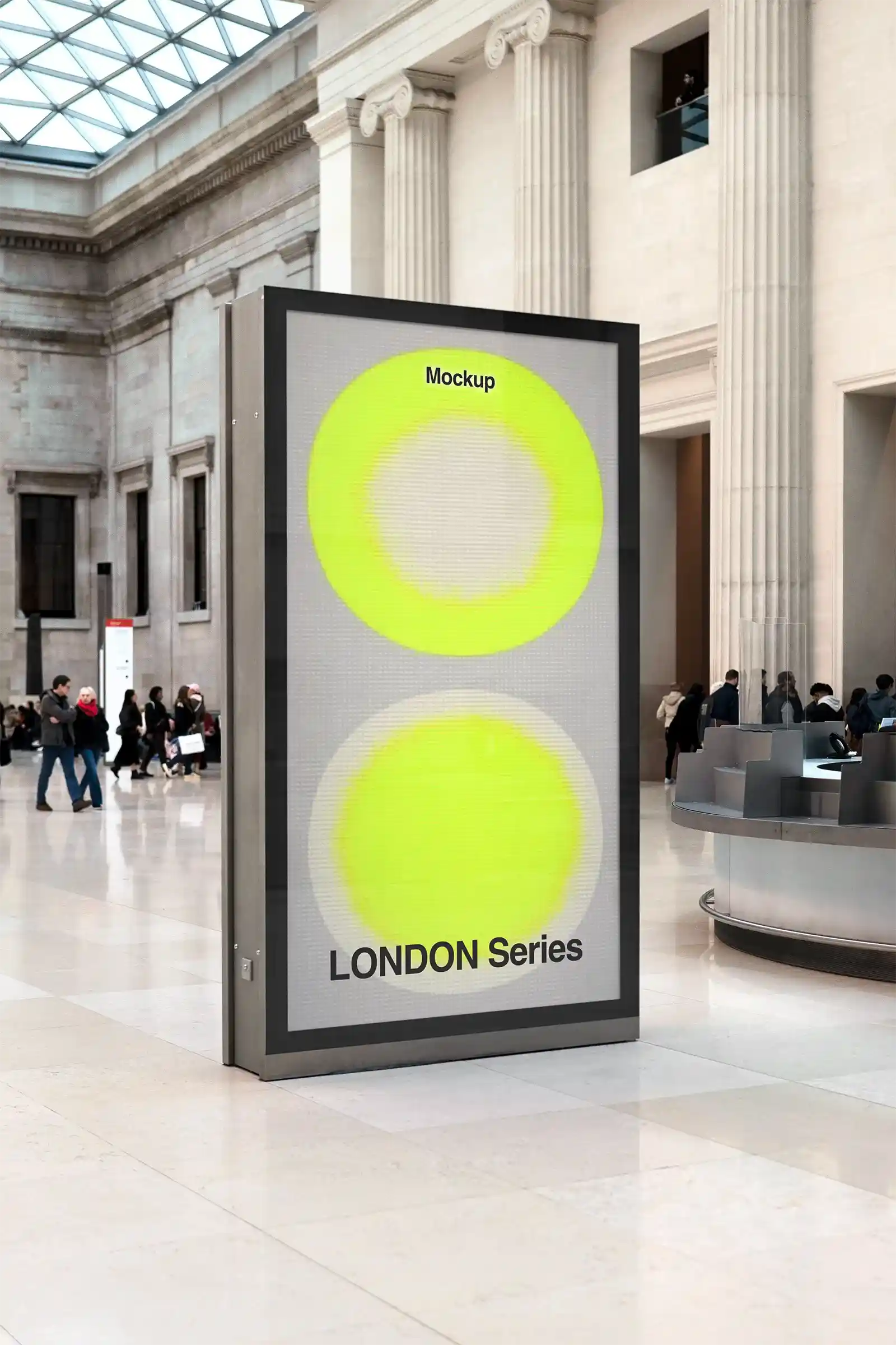 Billboard mockup at the British Museum, London, UK. PSD Mockup on Photoshop for your design