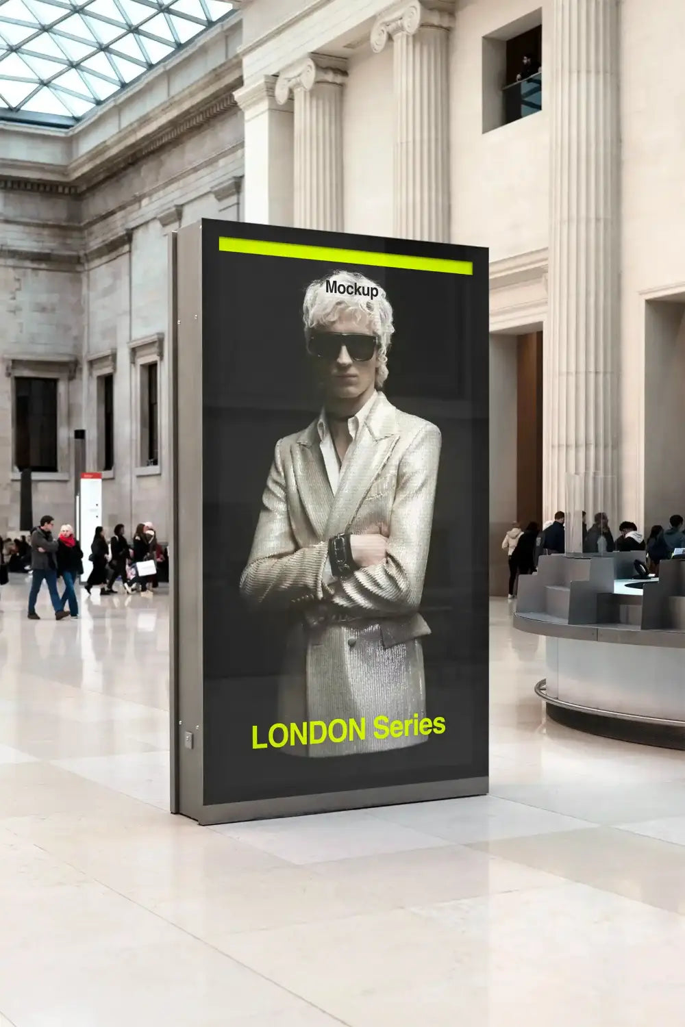 Billboard mockup at the British Museum, London, UK. PSD Mockup on Photoshop for your design