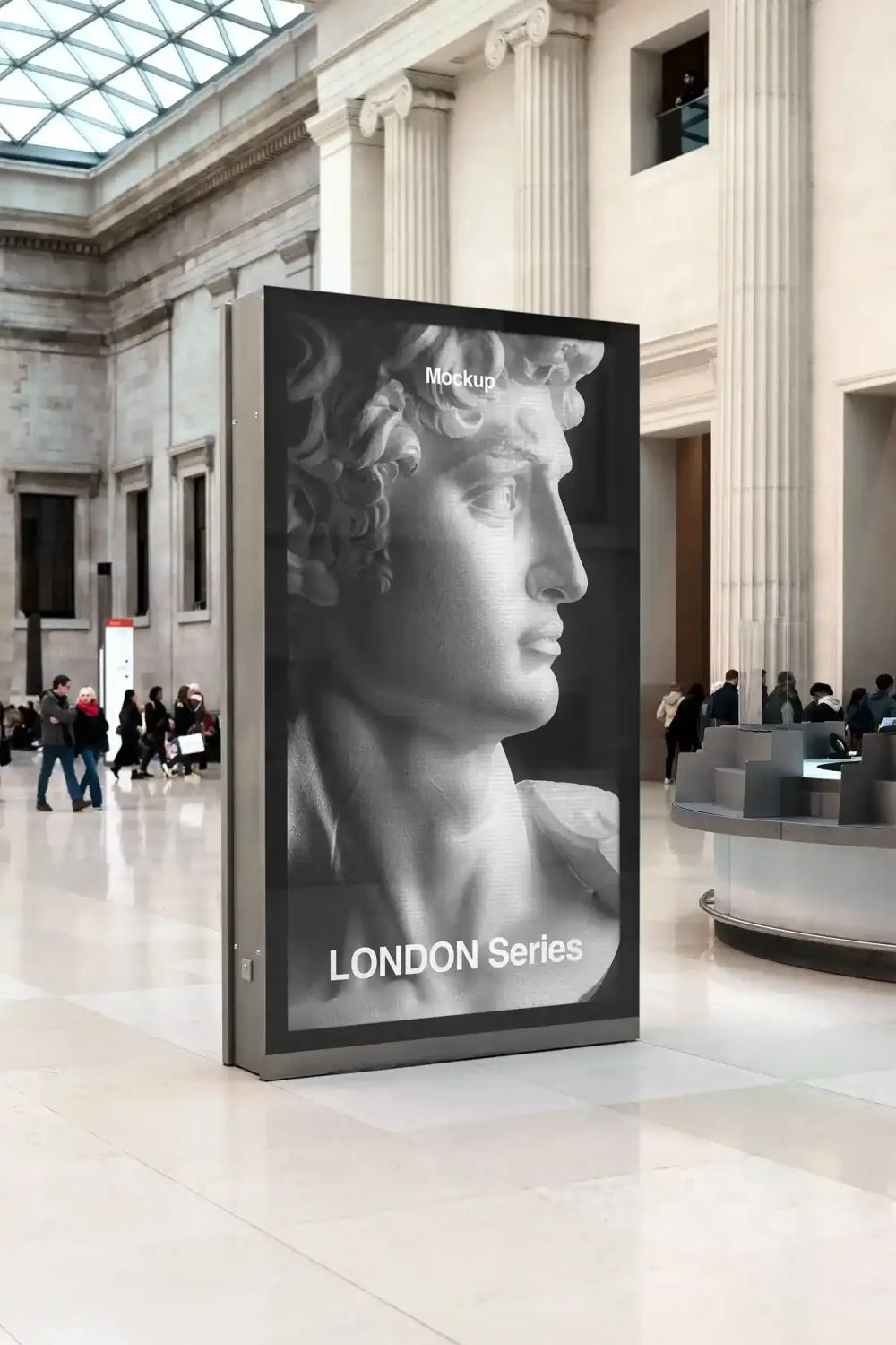 Billboard mockup at the British Museum, London, UK. PSD Mockup on Photoshop for your design