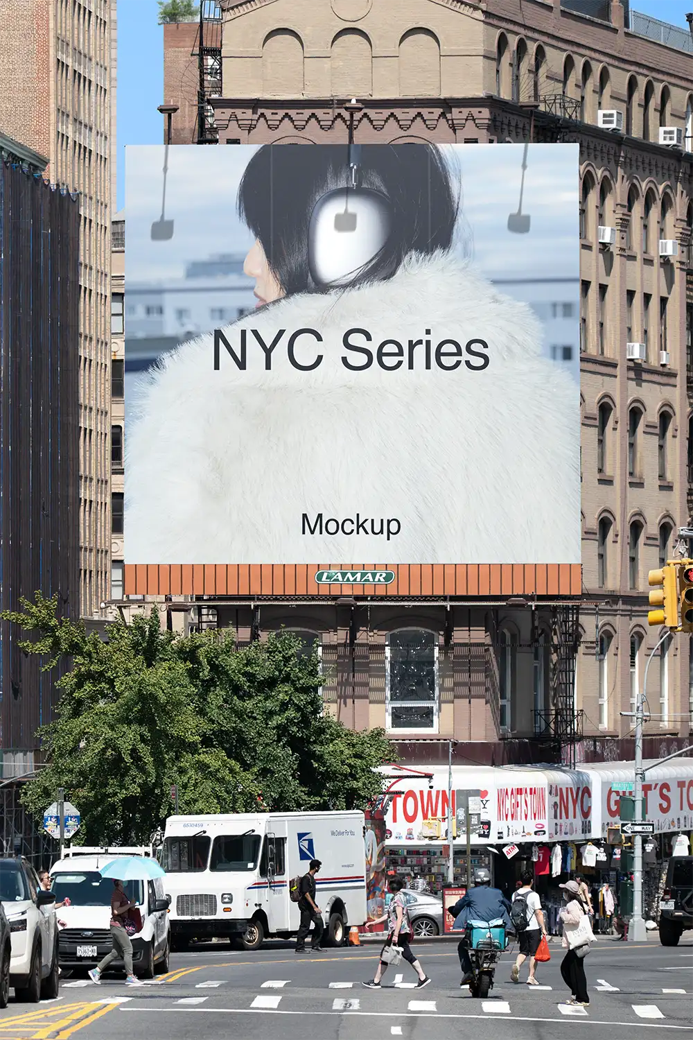 Banner billboard mockup in New York, next to the Brooklyn Bridge