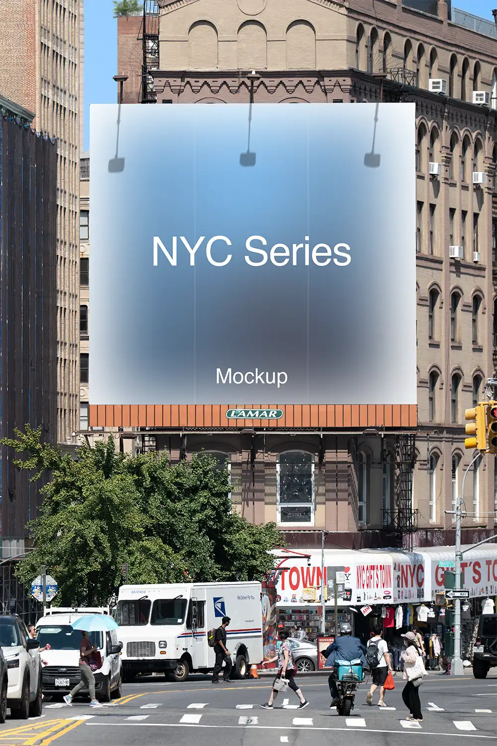 Banner billboard mockup in New York, next to the Brooklyn Bridge