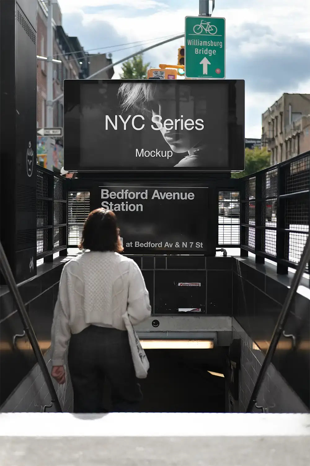 Billboard mockup in Brooklyn in New York, at a subway station entrance