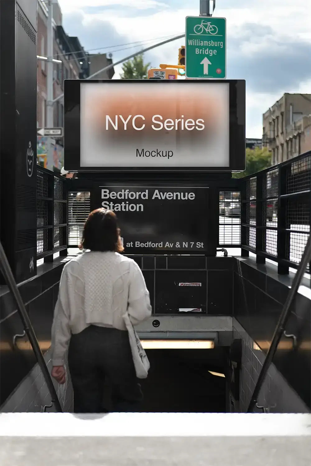 Billboard mockup in Brooklyn in New York, at a subway station entrance