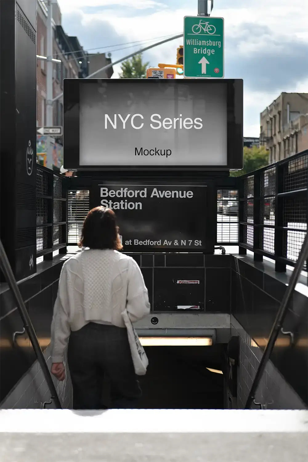 Billboard mockup in Brooklyn in New York, at a subway station entrance