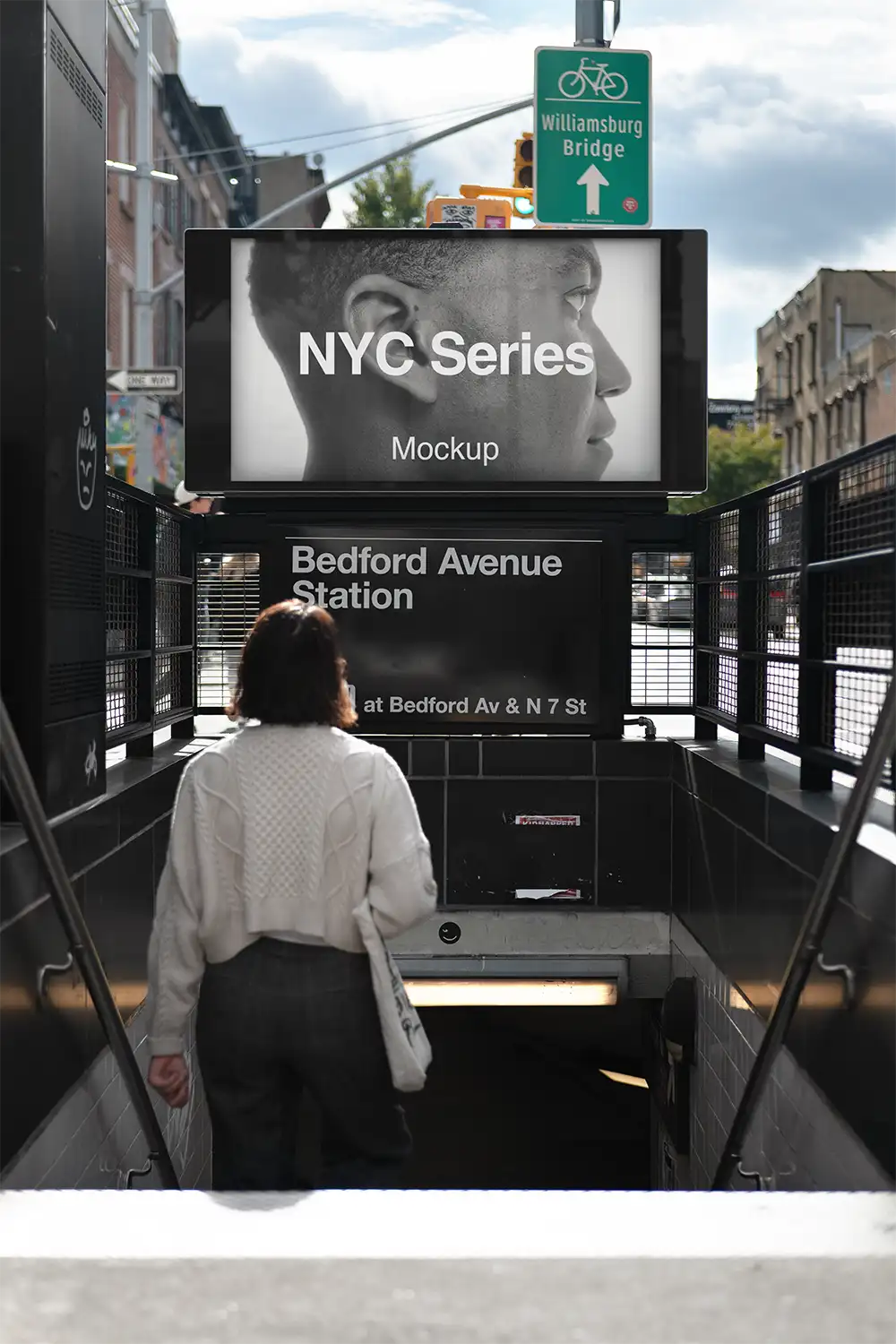 Billboard mockup in Brooklyn in New York, at a subway station entrance