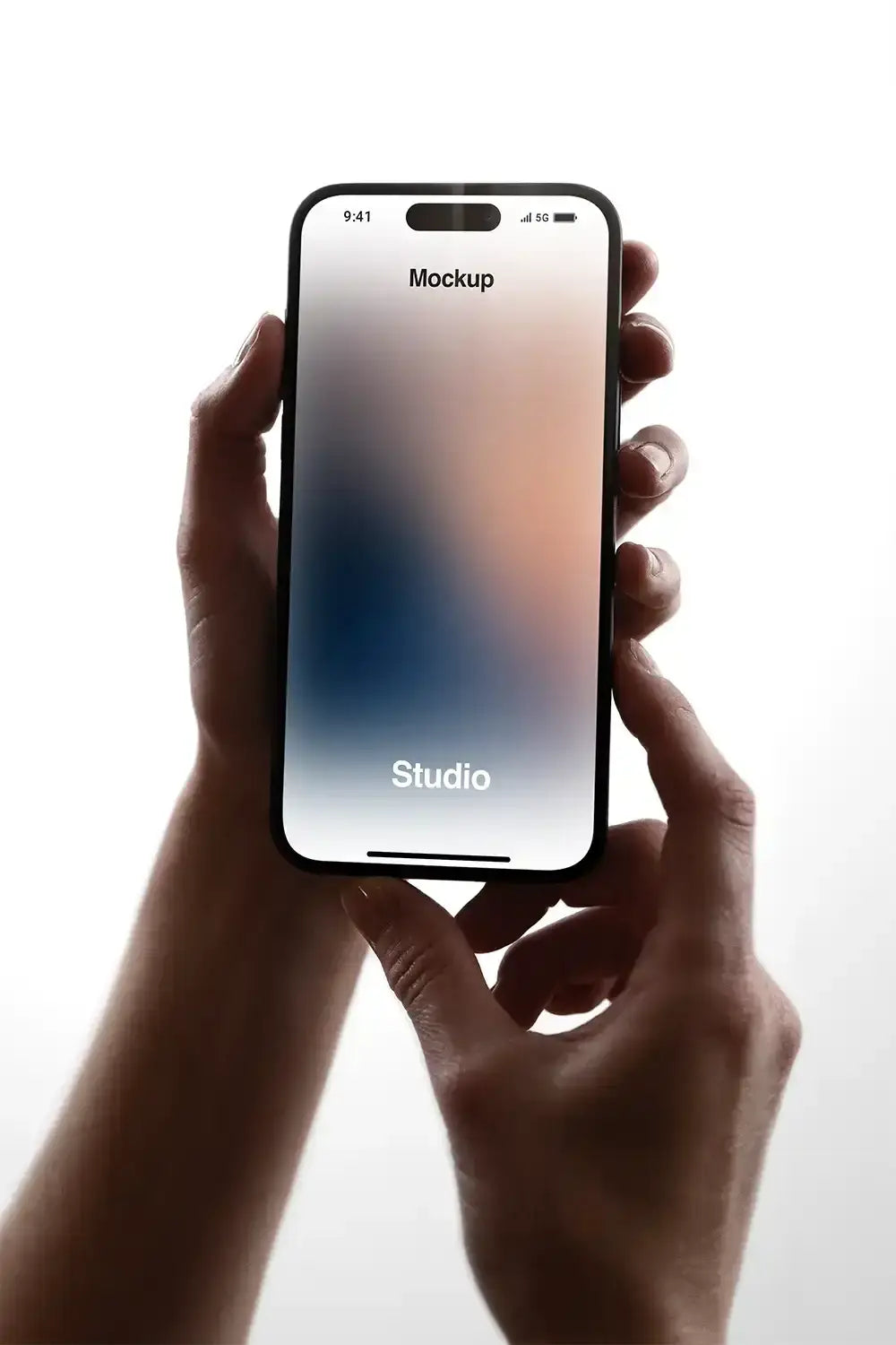 Handheld iPhone Mockup in a photo studio in Brooklyn,  New York
