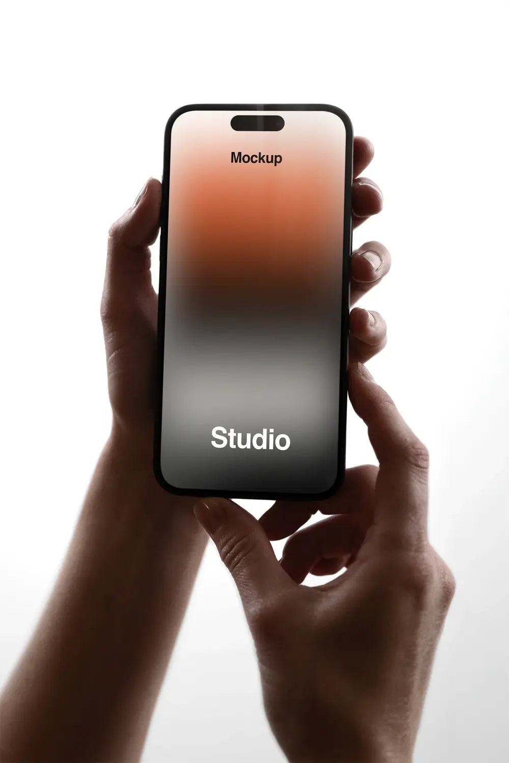Handheld iPhone Mockup in a photo studio in Brooklyn,  New York
