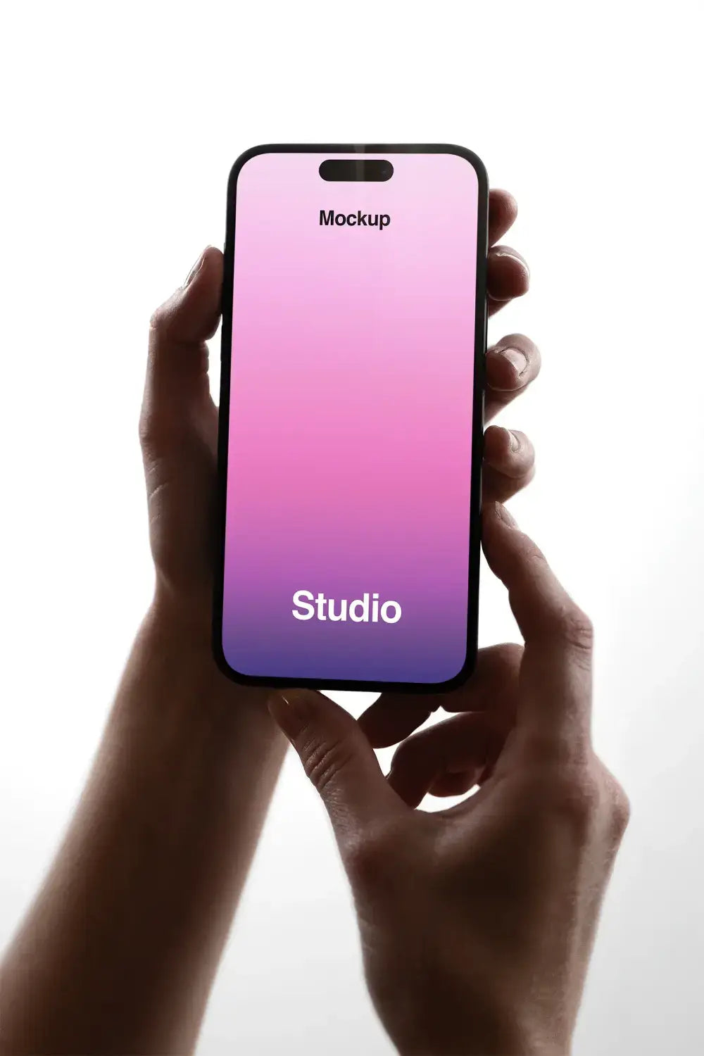 Handheld iPhone Mockup in a photo studio in Brooklyn,  New York
