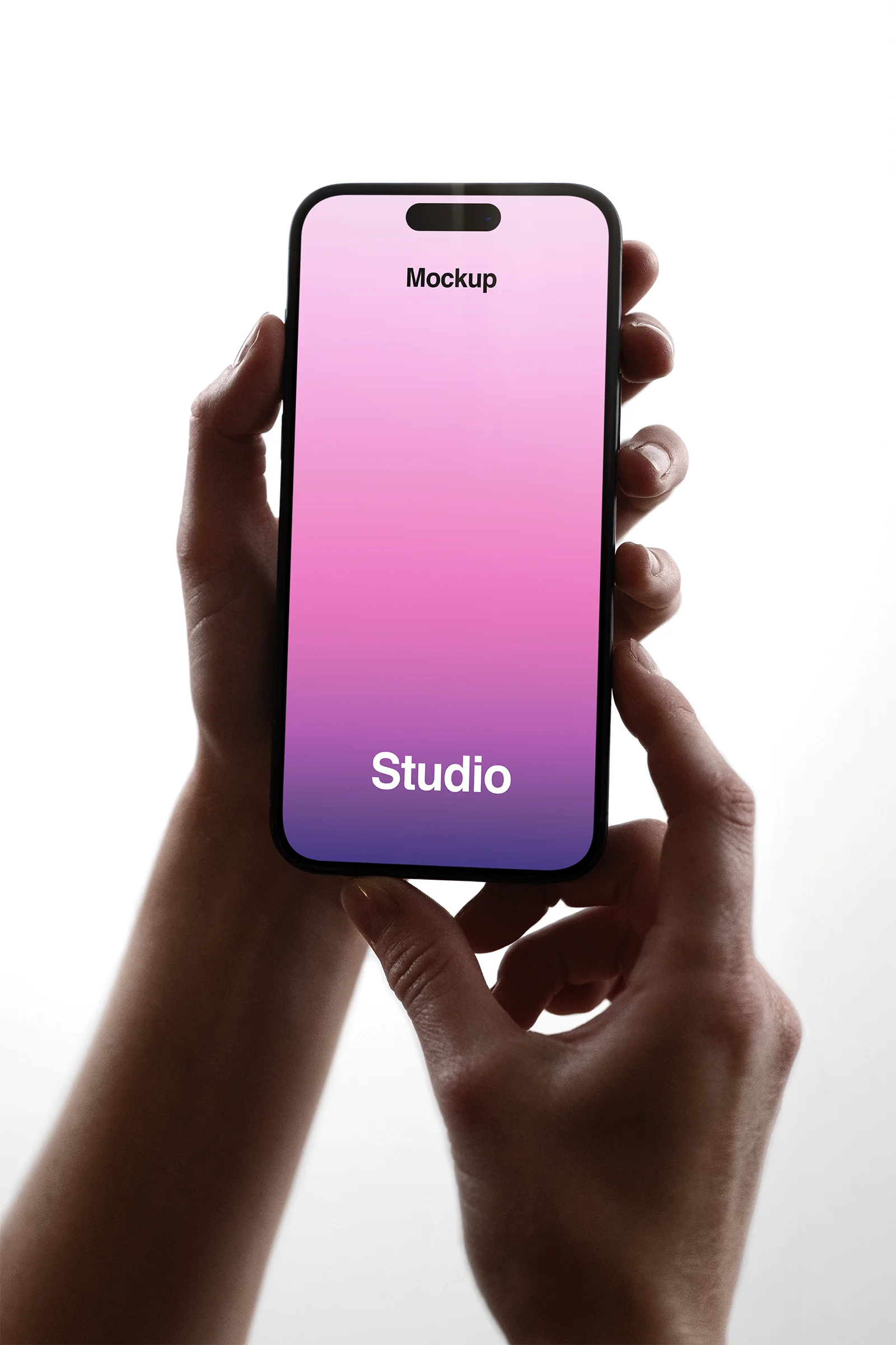 Handheld iPhone Mockup in a photo studio in Brooklyn,  New York