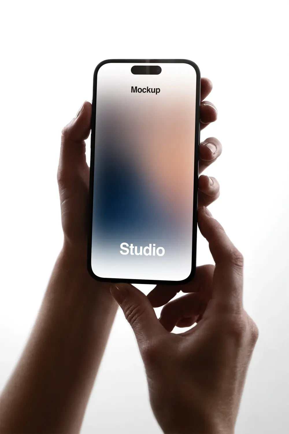 Handheld iPhone Mockup in a photo studio in Brooklyn,  New York