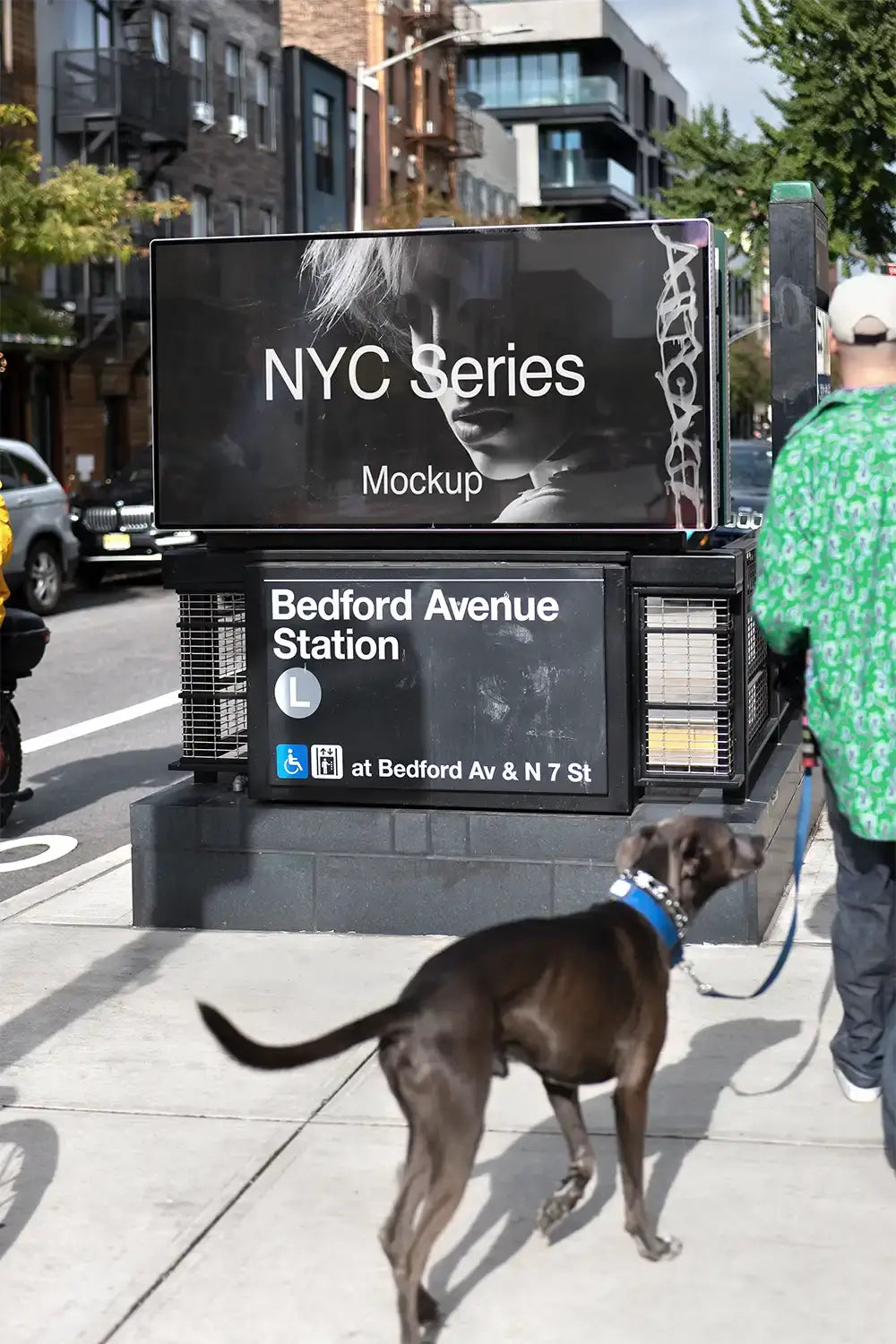 Billboard mockup in Brooklyn in New York, at a subway station entrance