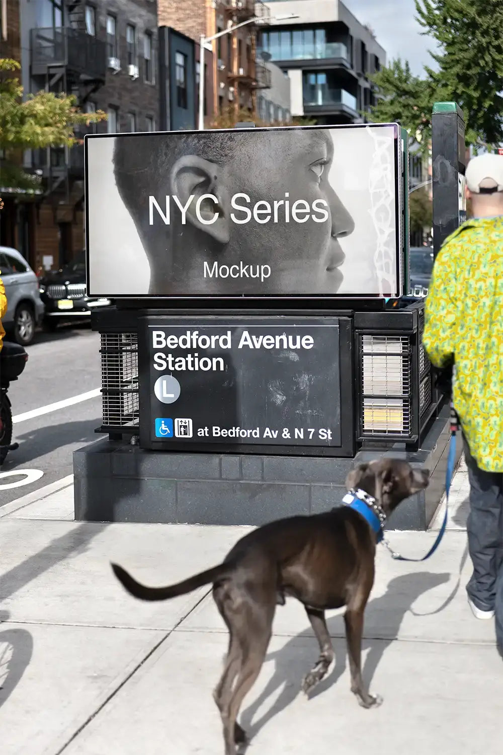 Billboard mockup in Brooklyn in New York, at a subway station entrance