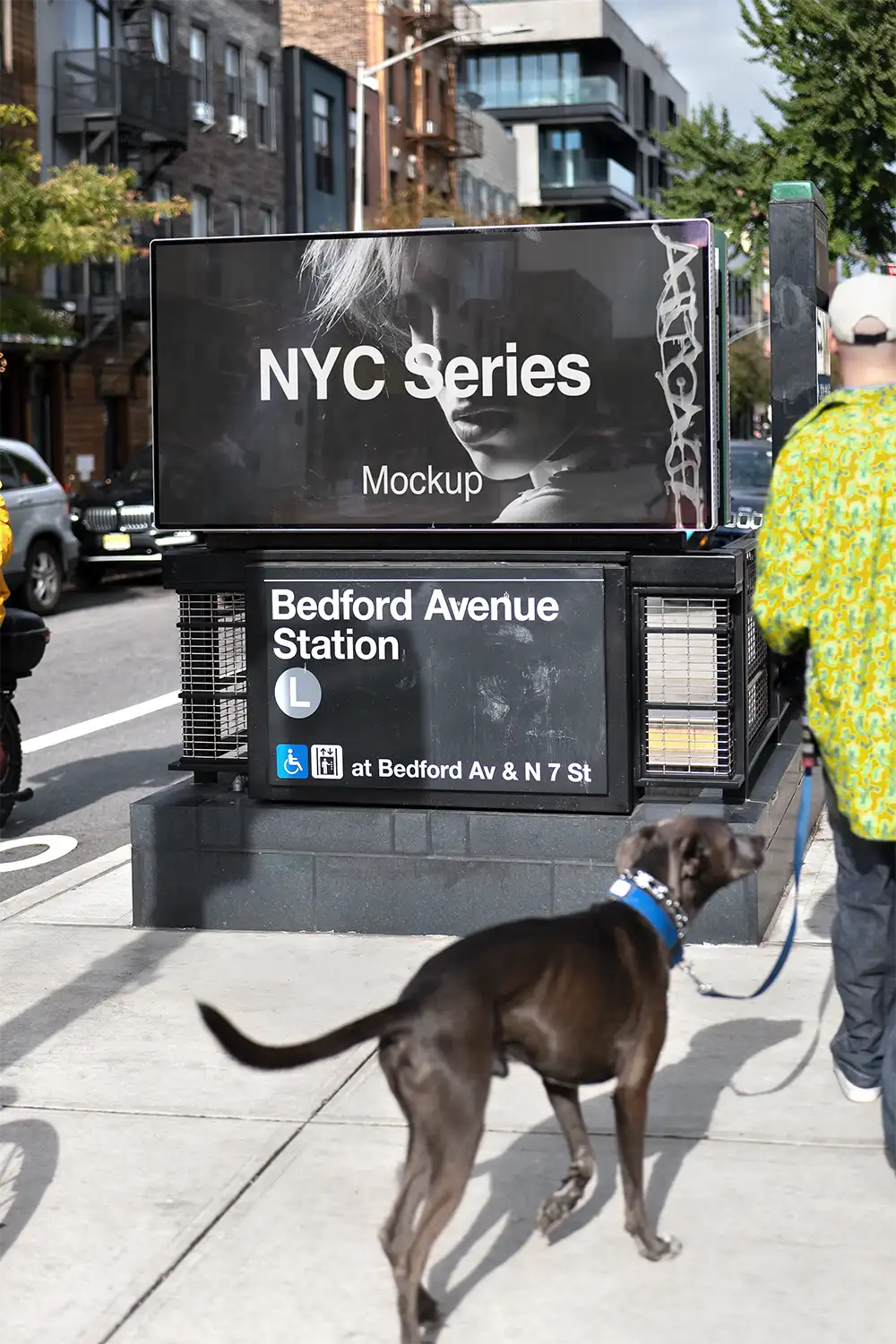 Billboard mockup in Brooklyn in New York, at a subway station entrance
