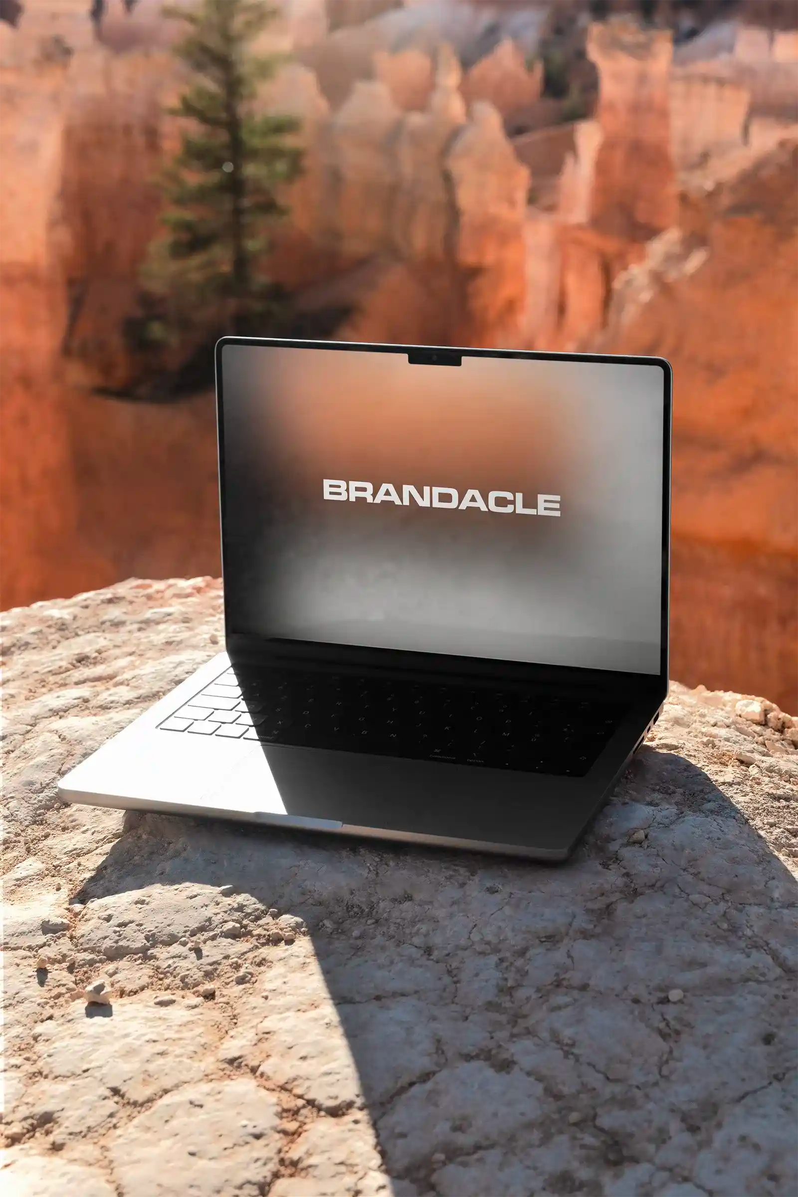 Laptop mockup in Utah, Bryce Canyon, United States. MacBook PSD Mockup for Photoshop