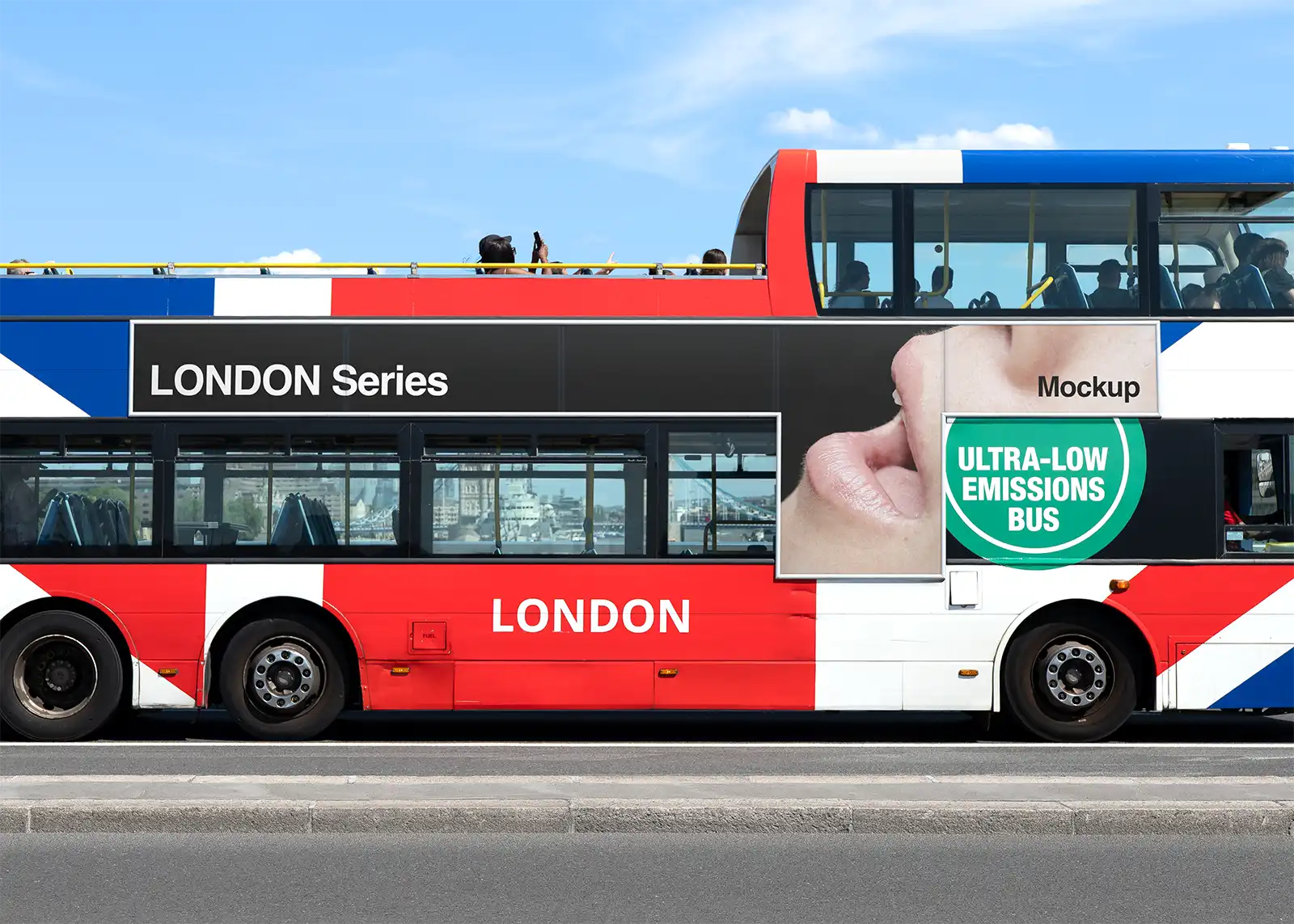 Poster Mockup on a bus in London © BRANDACLE MOCKUPS 2026.