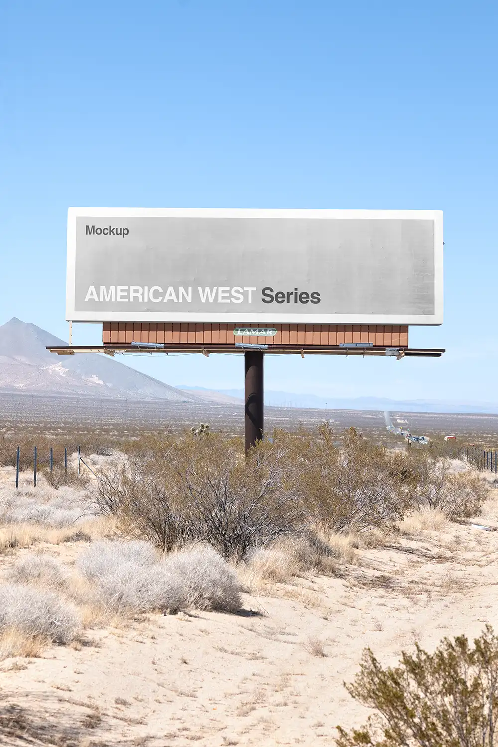 Billboard mockup in California desert. © 2026 BRANDACLE MOCKUPS. No AI training or modification allowed.
