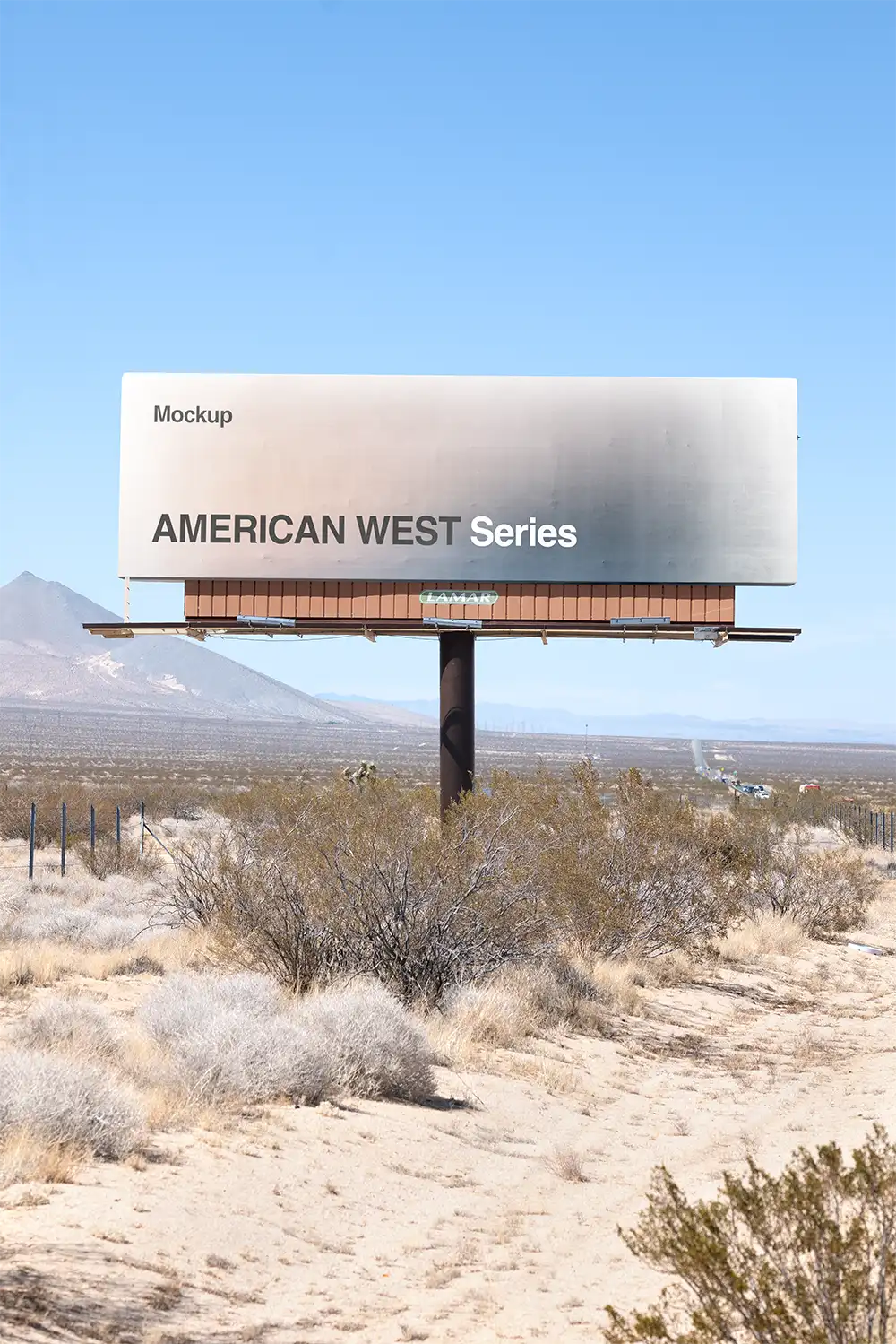 Billboard mockup in California desert. © 2026 BRANDACLE MOCKUPS. 