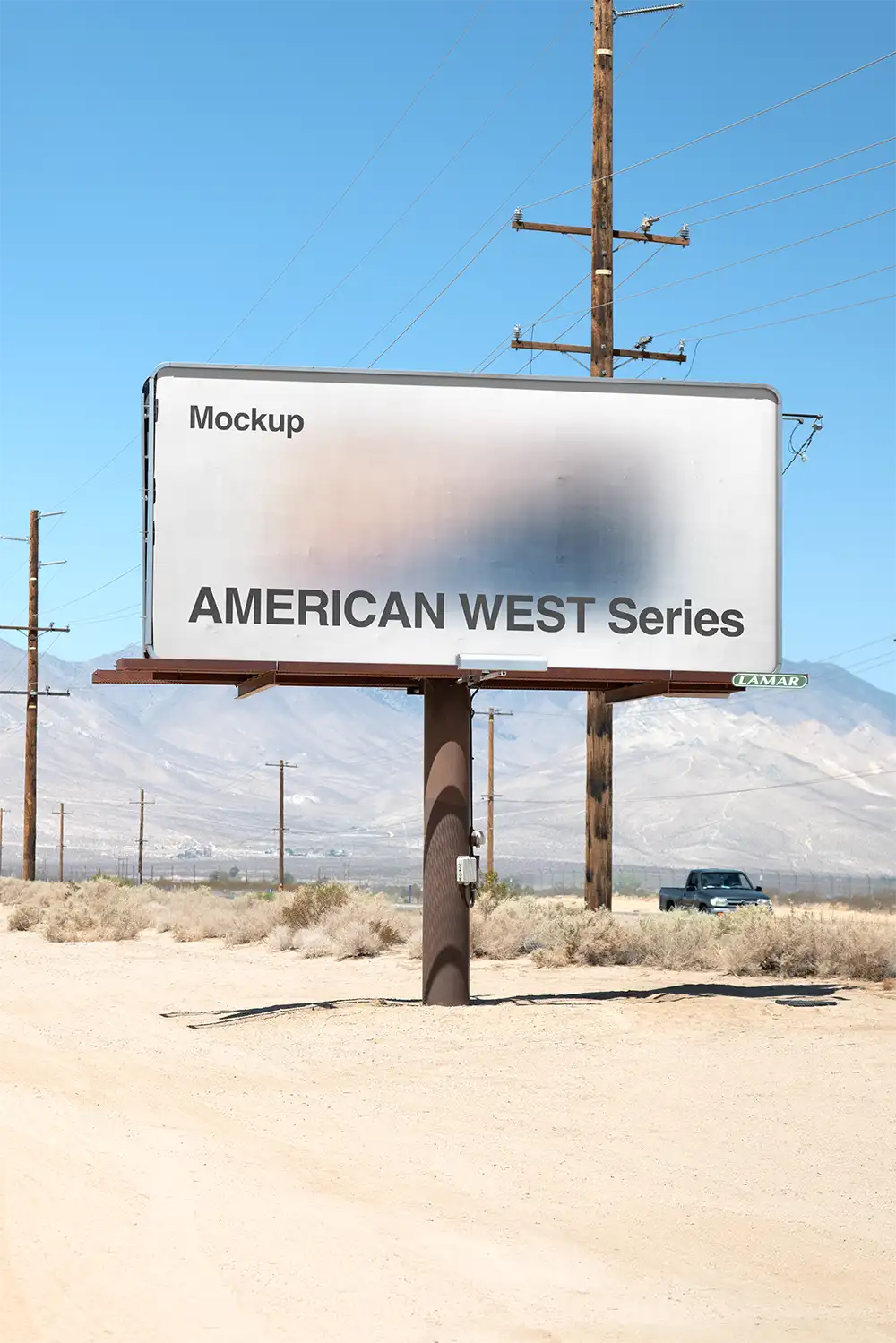 Billboard mockup in the Mojave desert in California, American west