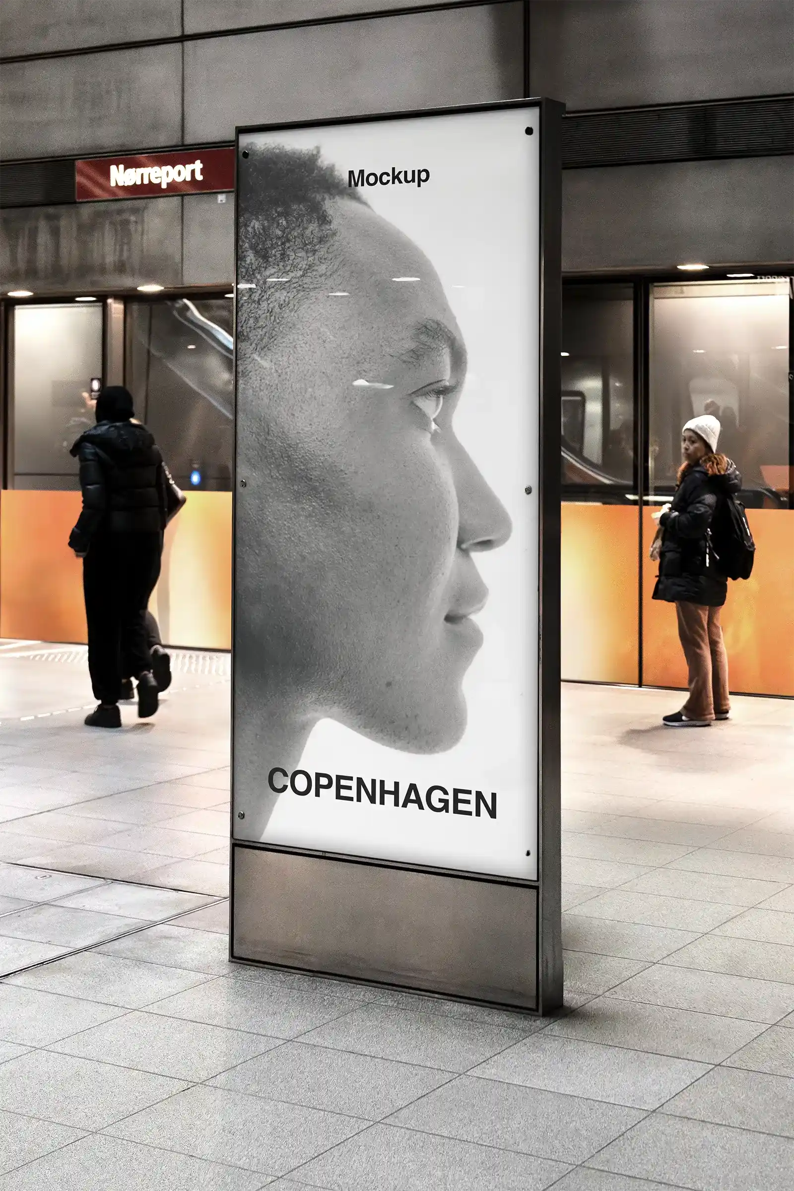 Poster Mockup in Copenhagen subway in Denmark. © BRANDACLE MOCKUPS 2026.