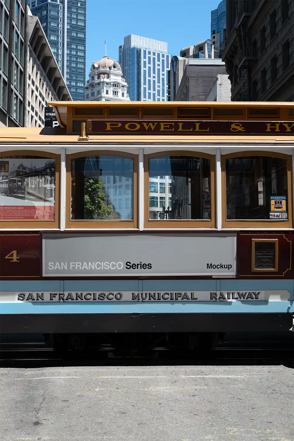 poster mockup on a cable car in San Francisco