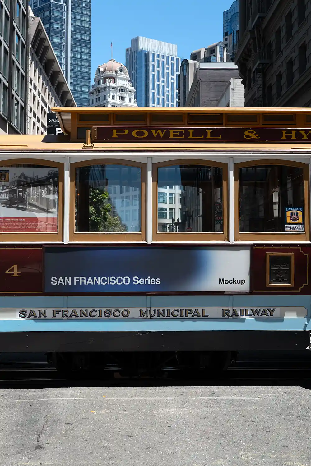 poster mockup on a cable car in San Francisco