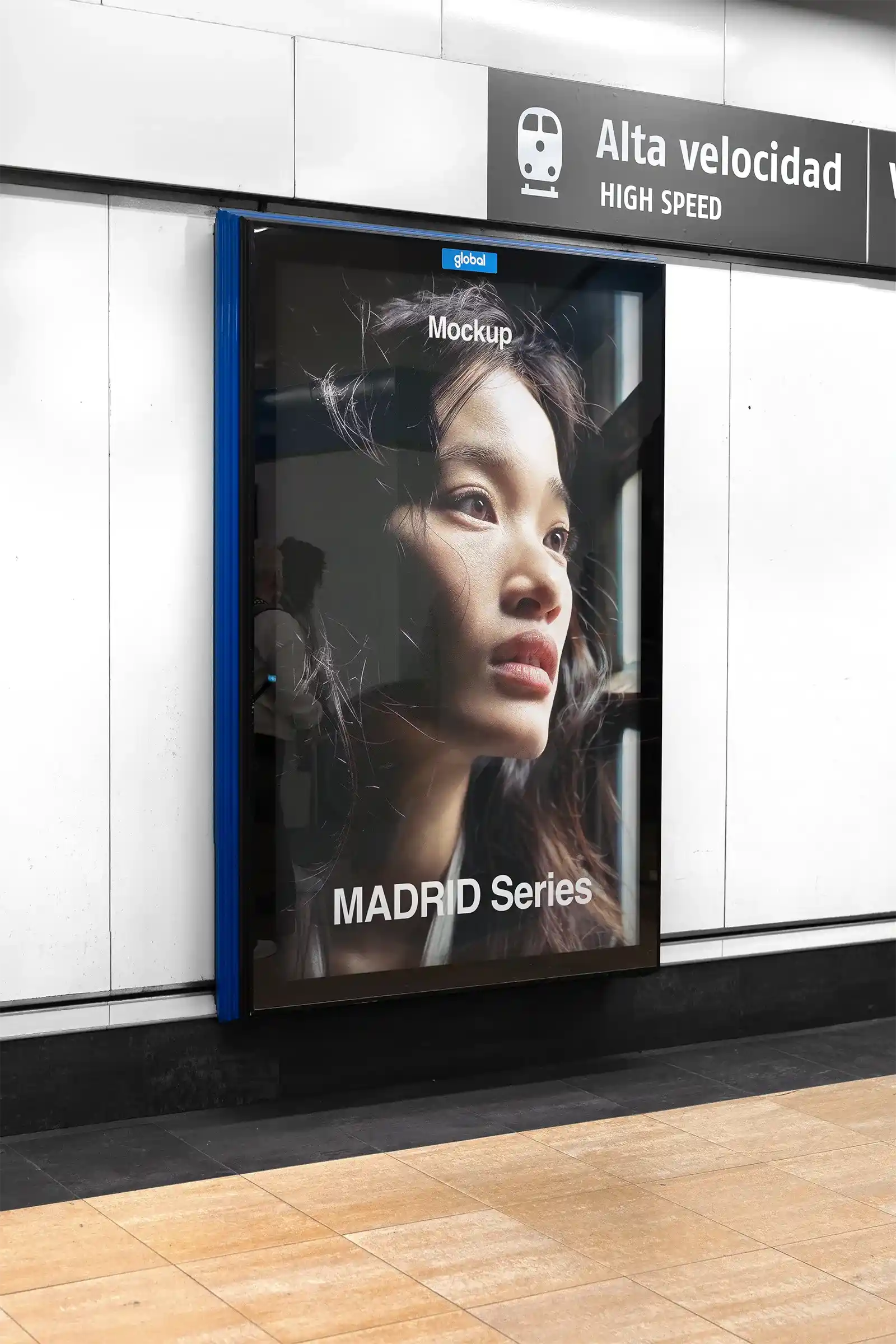 Poster mockup at Chamartin station in Madrid subway, Spain - BRANDACLE