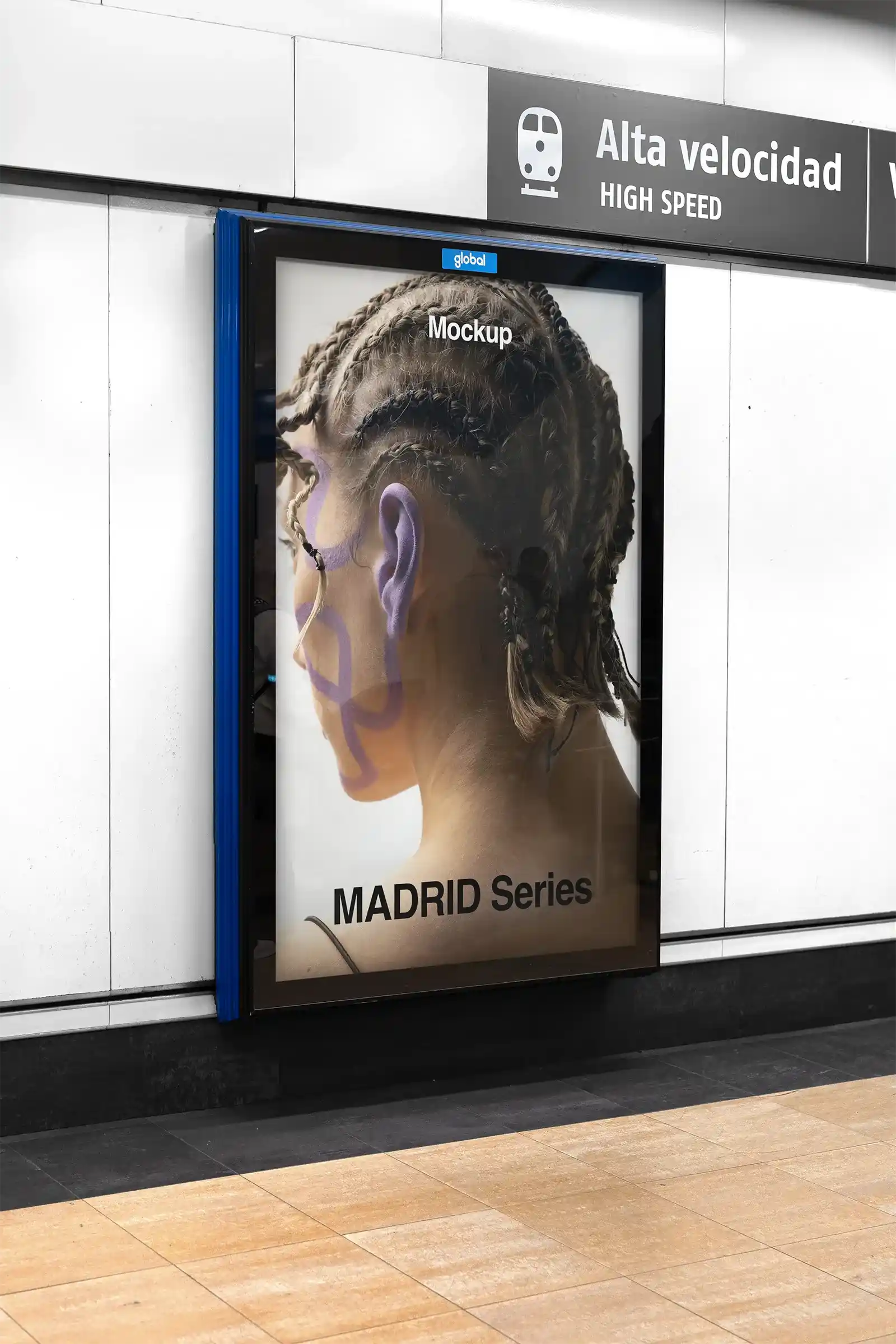 Poster mockup at Chamartin station in Madrid subway, Spain - BRANDACLE