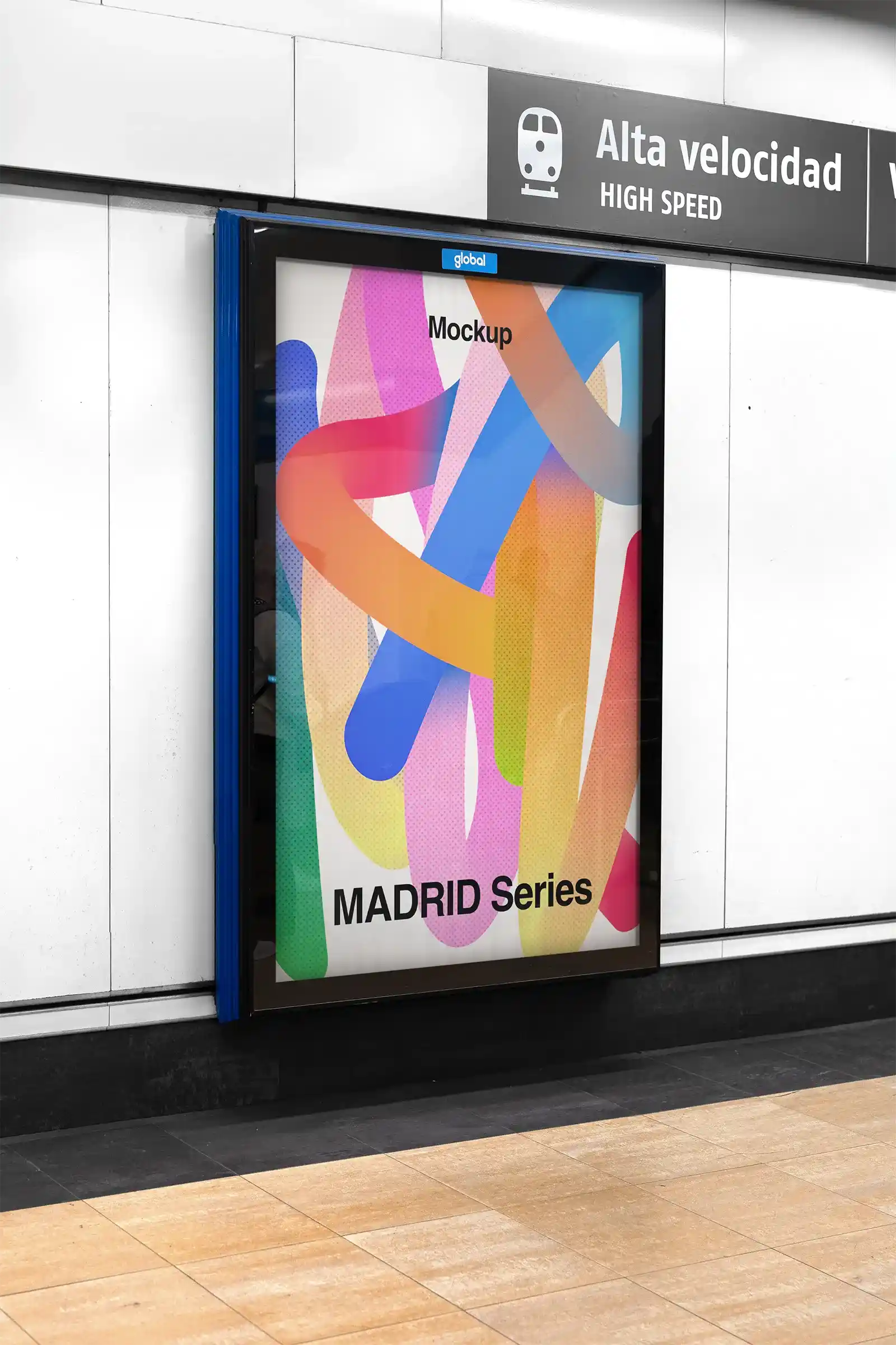 Poster mockup at Chamartin station in Madrid subway, Spain - BRANDACLE