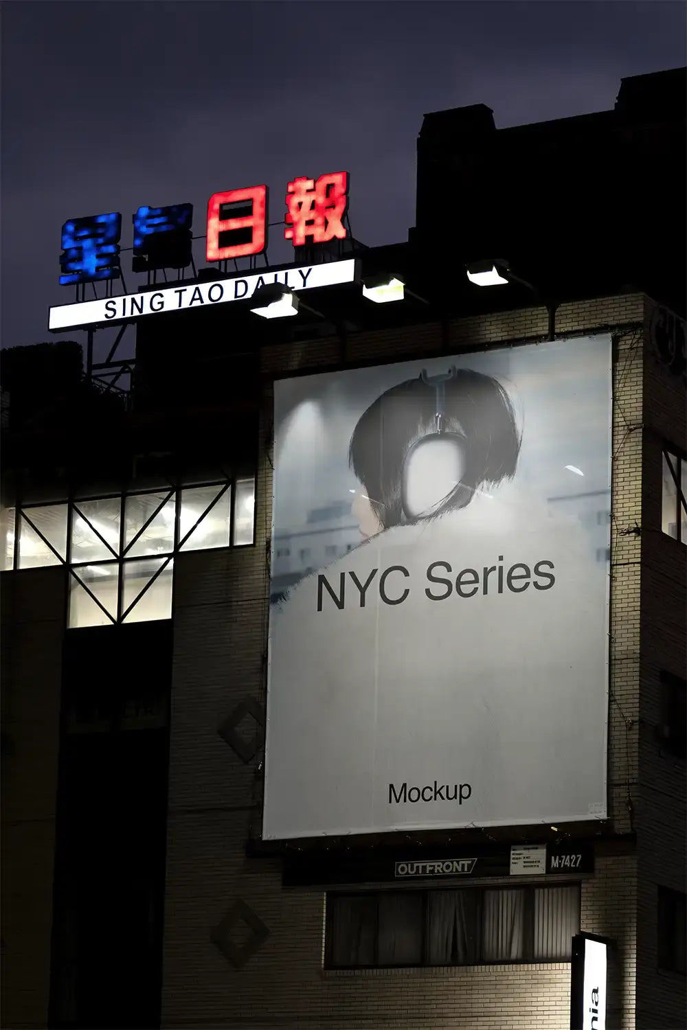 Banner mockup on a building in Chinatown in Manhattan, New York. © BRANDACLE MOCKUPS 2026. 
